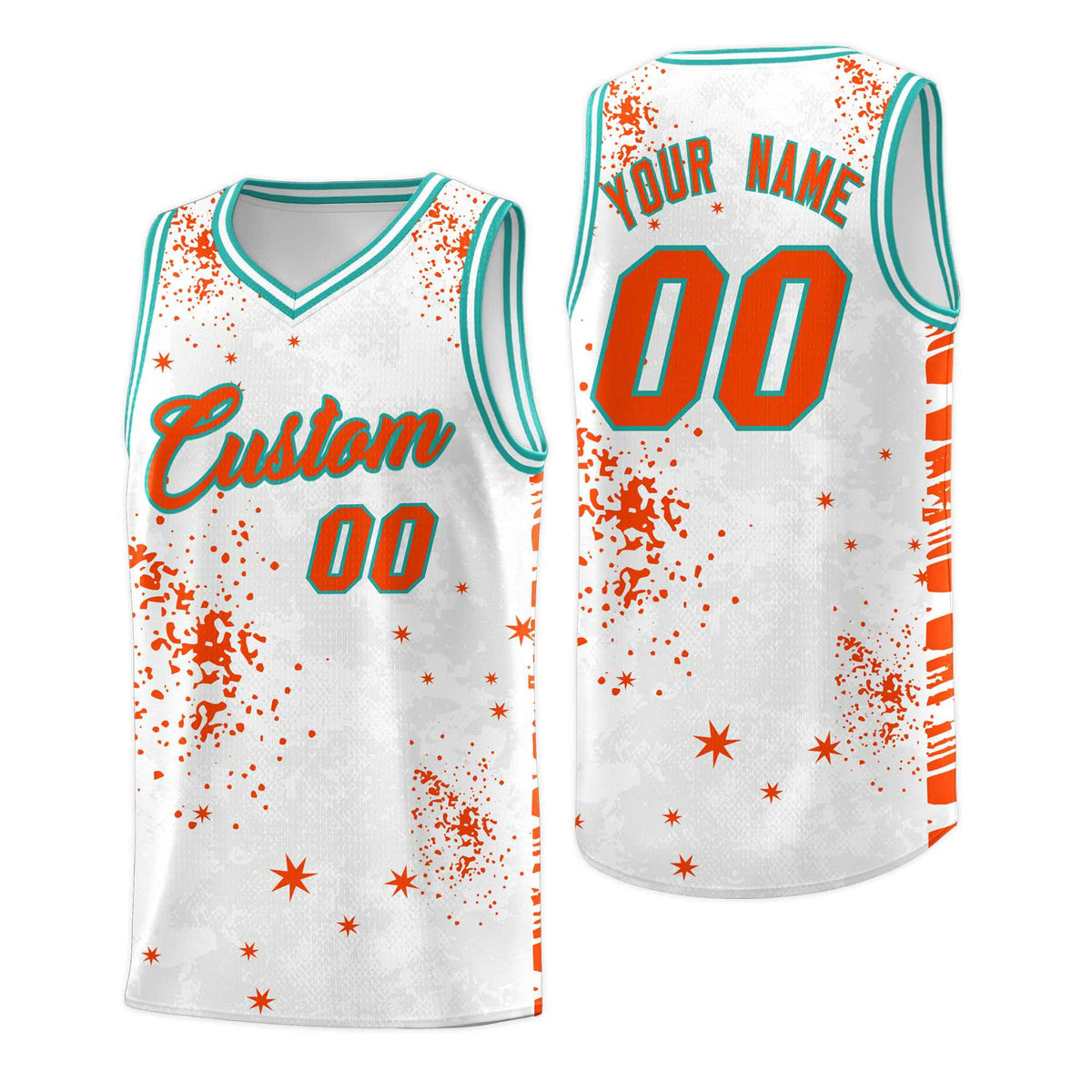 Custom Orange Aqua Vice Burst Galactic Graffiti Quick-Drying Basketball Jersey
