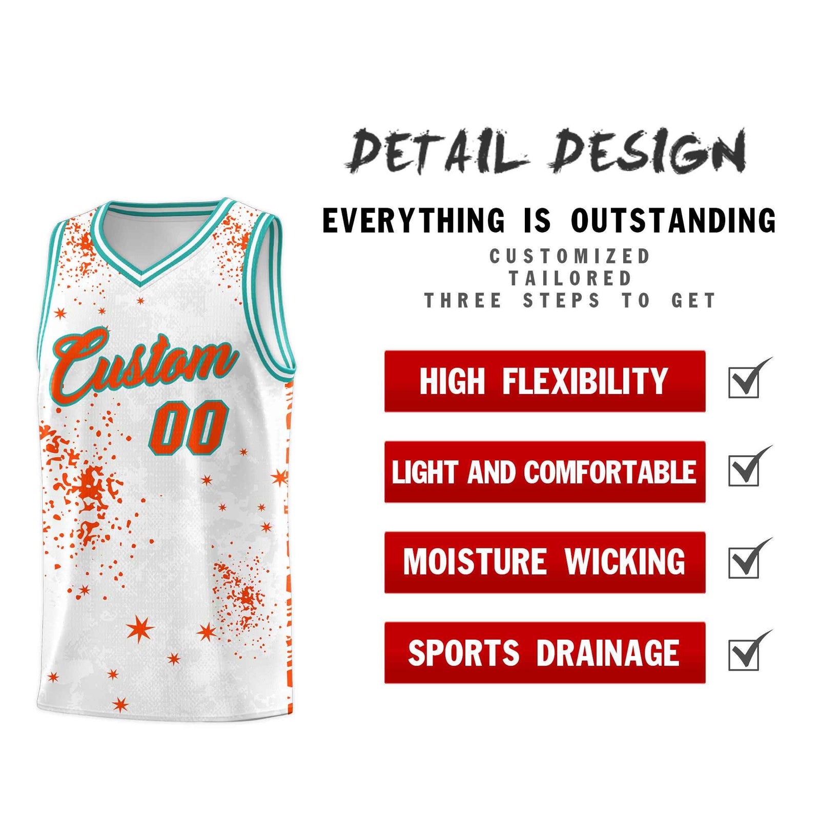 Custom Orange Aqua Vice Burst Galactic Graffiti Quick-Drying Basketball Jersey