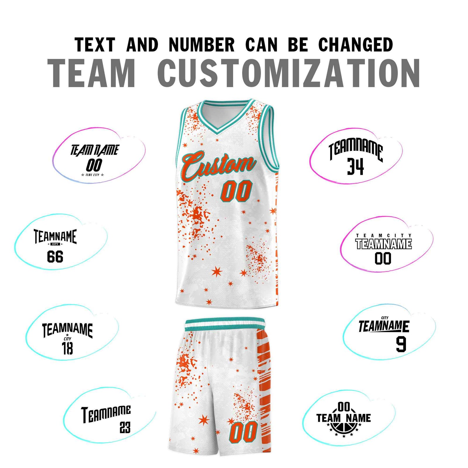Custom Orange Aqua Vice Burst Galactic Graffiti Quick-Drying Basketball Jersey