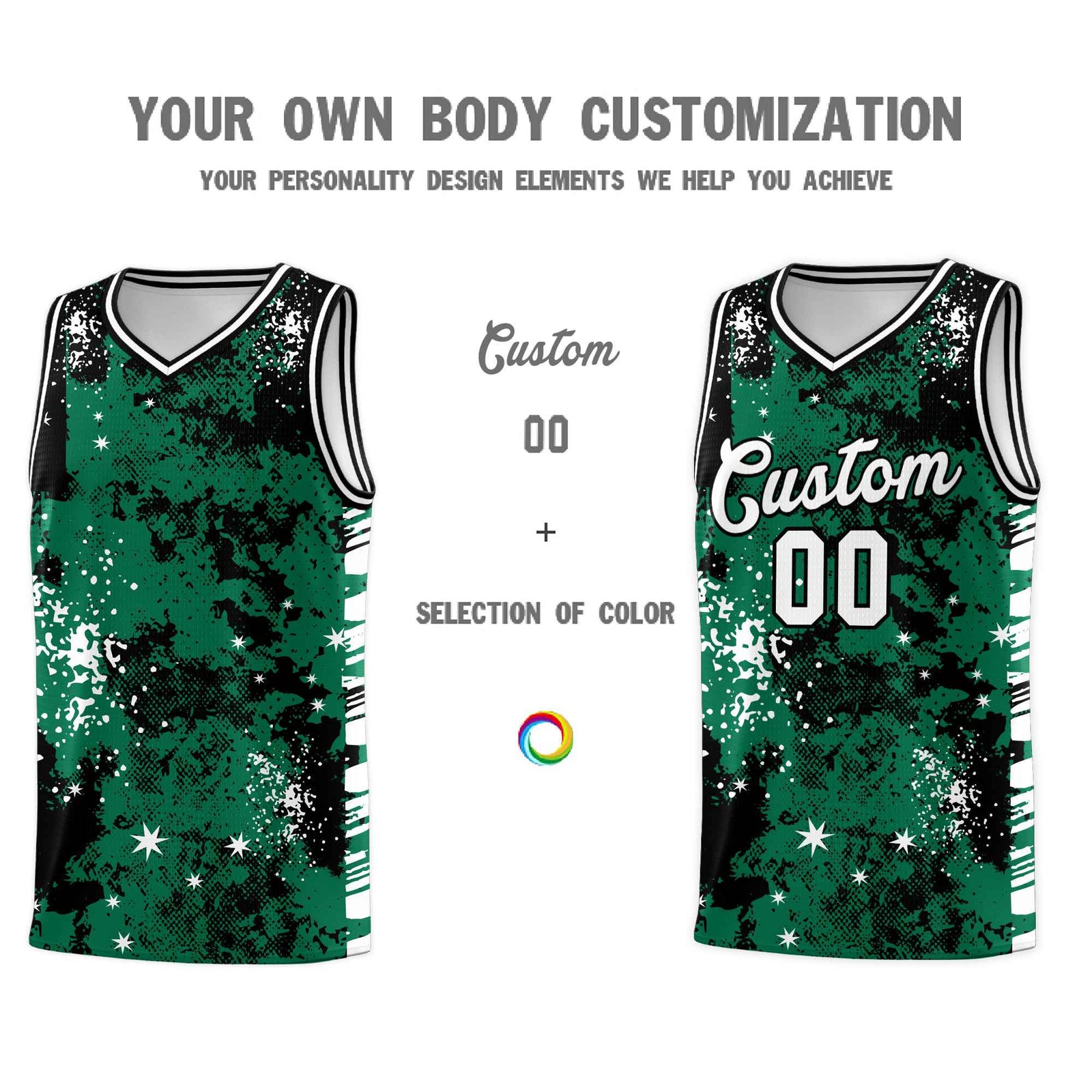 Custom Kelly Green Black Vice Burst Galactic Graffiti Wrinkle-Resistant Basketball Jersey