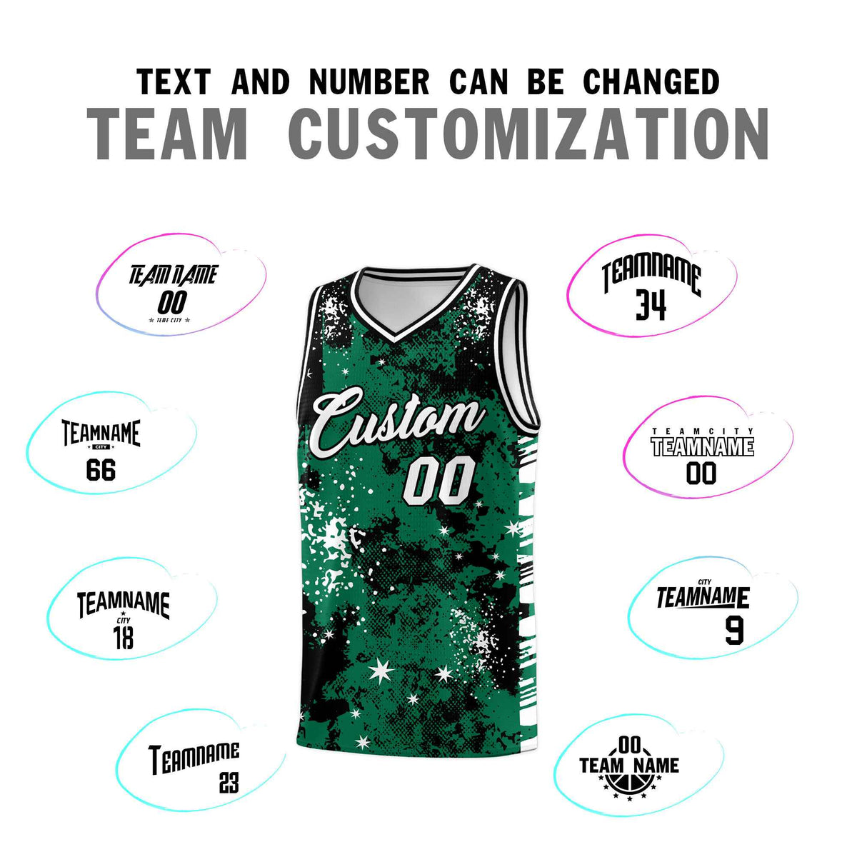 Custom Kelly Green Black Vice Burst Galactic Graffiti Wrinkle-Resistant Basketball Jersey