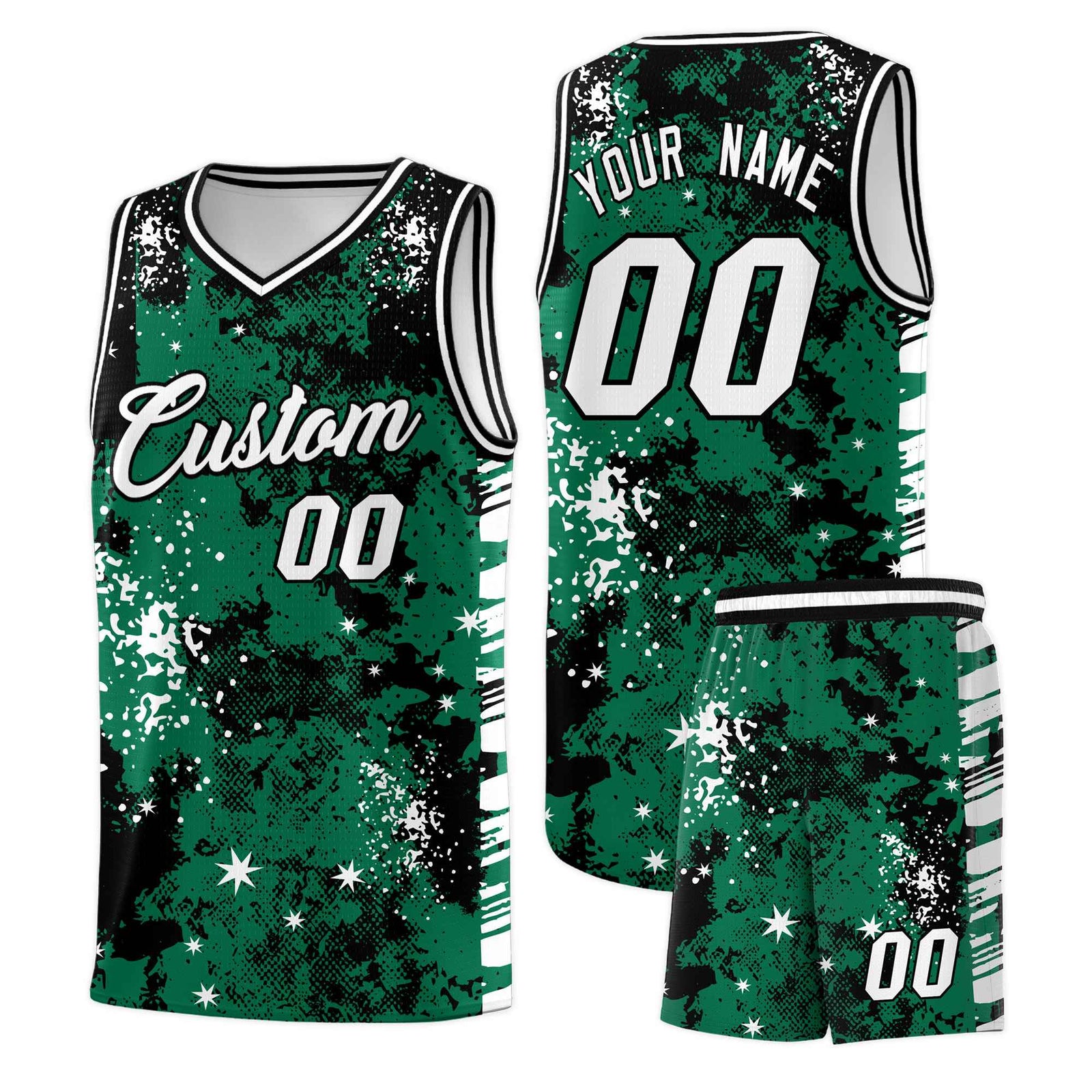 Custom Kelly Green Black Vice Burst Galactic Graffiti Wrinkle-Resistant Basketball Jersey