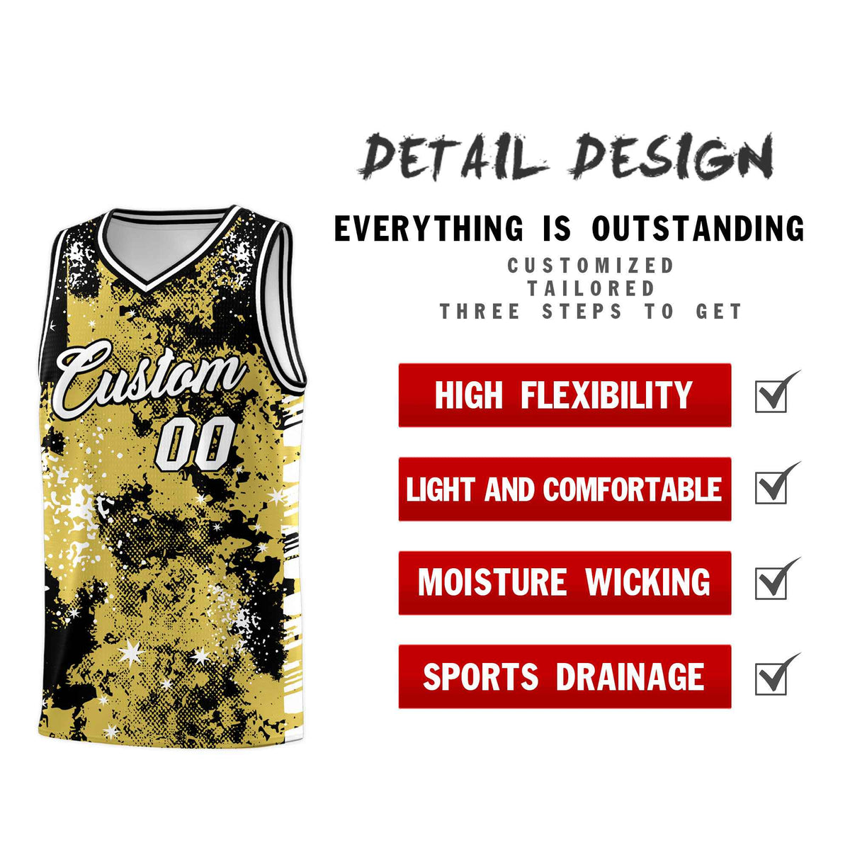 Custom Old Gold Black Vice Burst Galactic Graffiti Lightweight Basketball Jersey