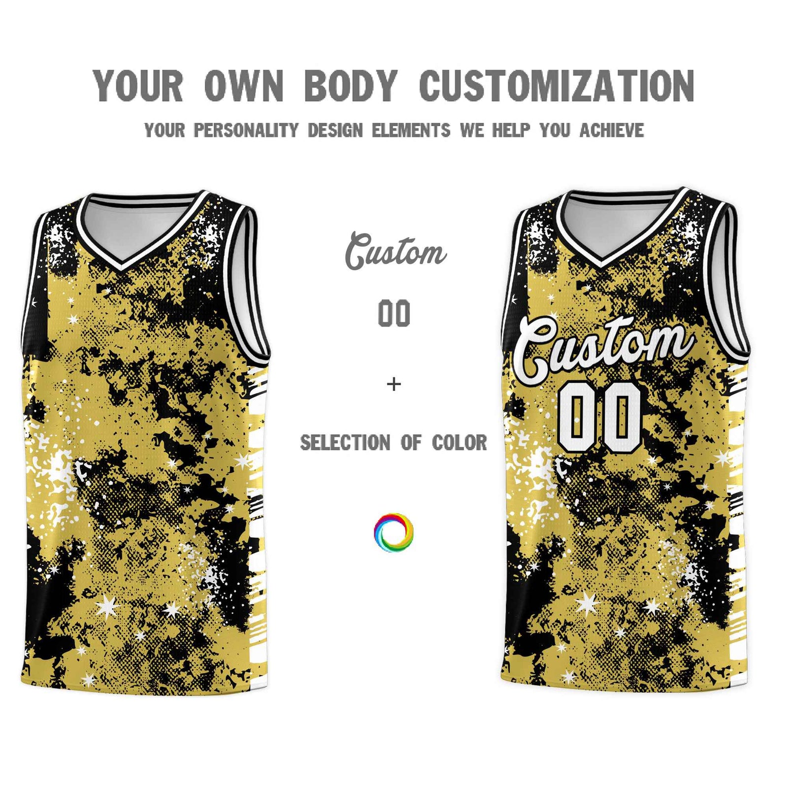 Custom Old Gold Black Vice Burst Galactic Graffiti Lightweight Basketball Jersey