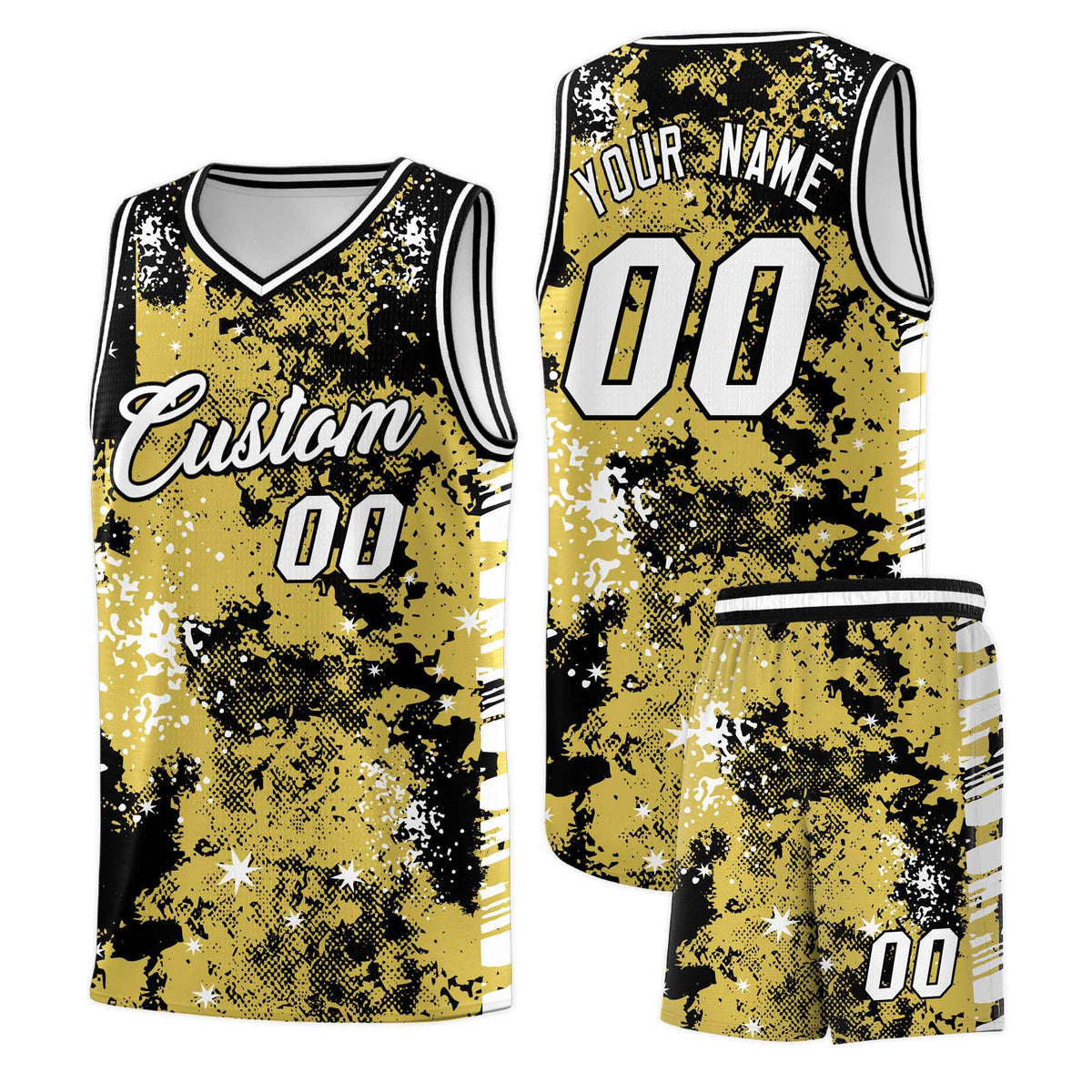 Custom Old Gold Black Vice Burst Galactic Graffiti Lightweight Basketball Jersey