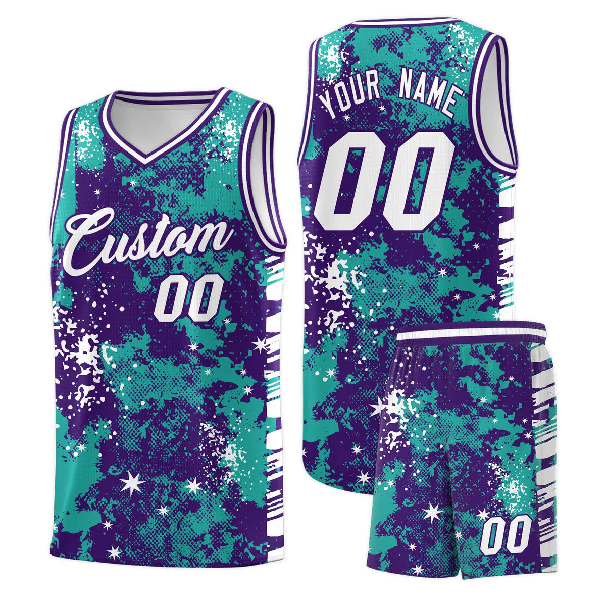 Custom Aqua Purple Vice Burst Galactic Graffiti Breathable Basketball Jersey