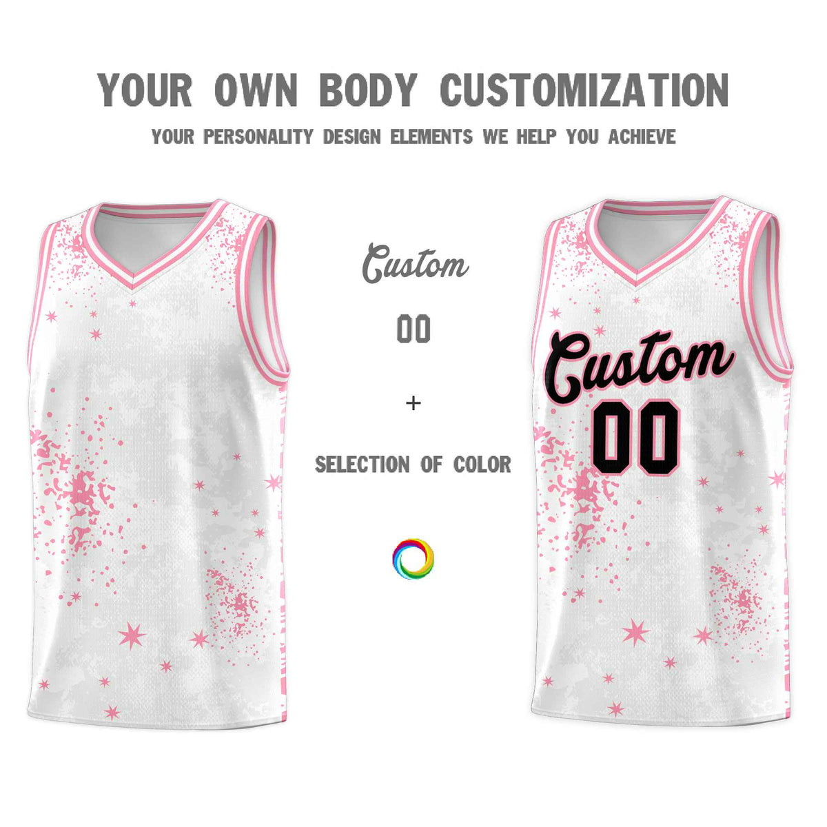 Custom White Light Pink Vice Burst Galactic Graffiti Drapable Basketball Jersey