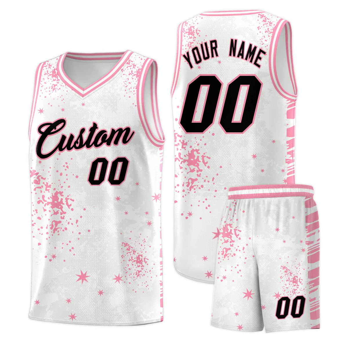 Custom White Light Pink Vice Burst Galactic Graffiti Drapable Basketball Jersey