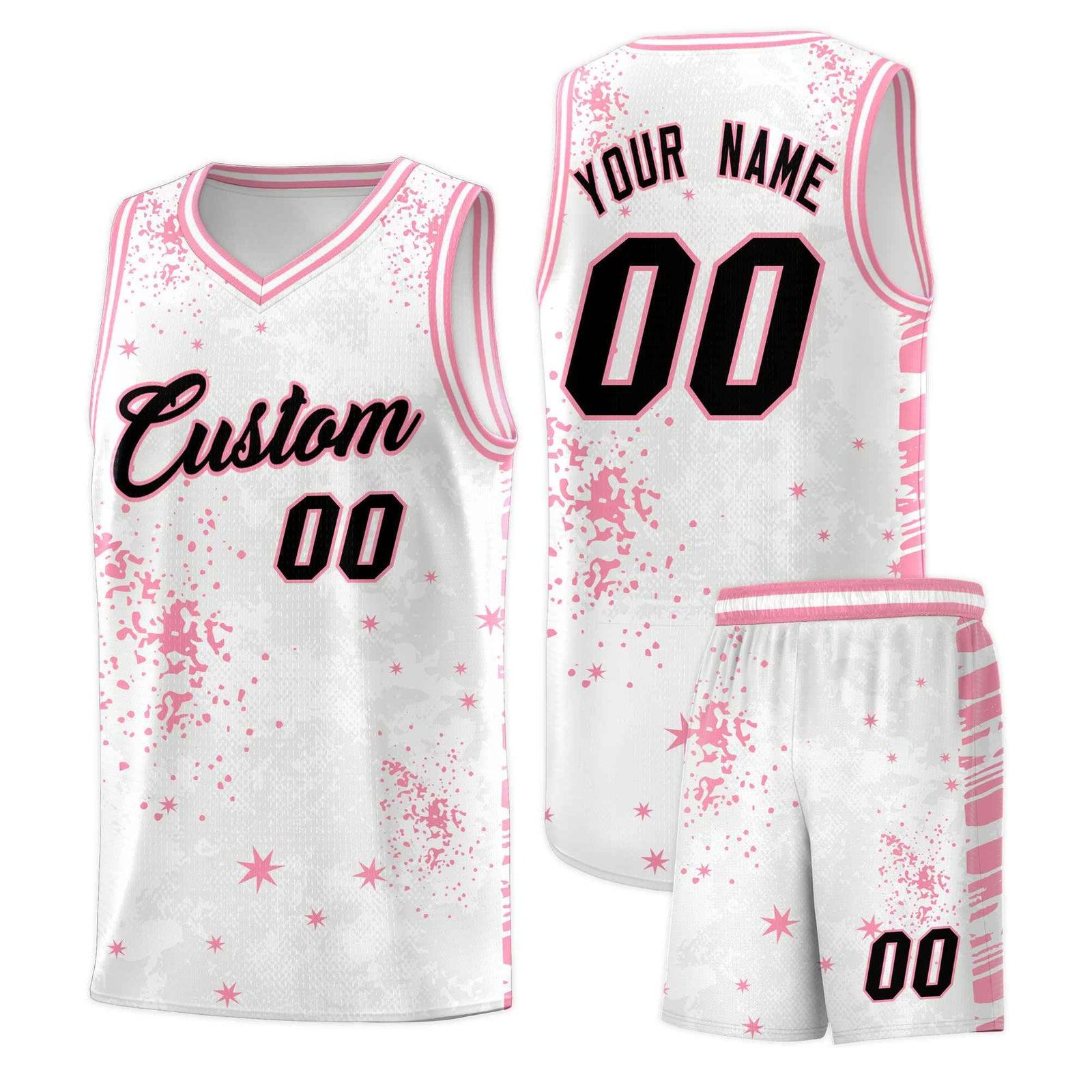 Custom White Light Pink Vice Burst Galactic Graffiti Drapable Basketball Jersey