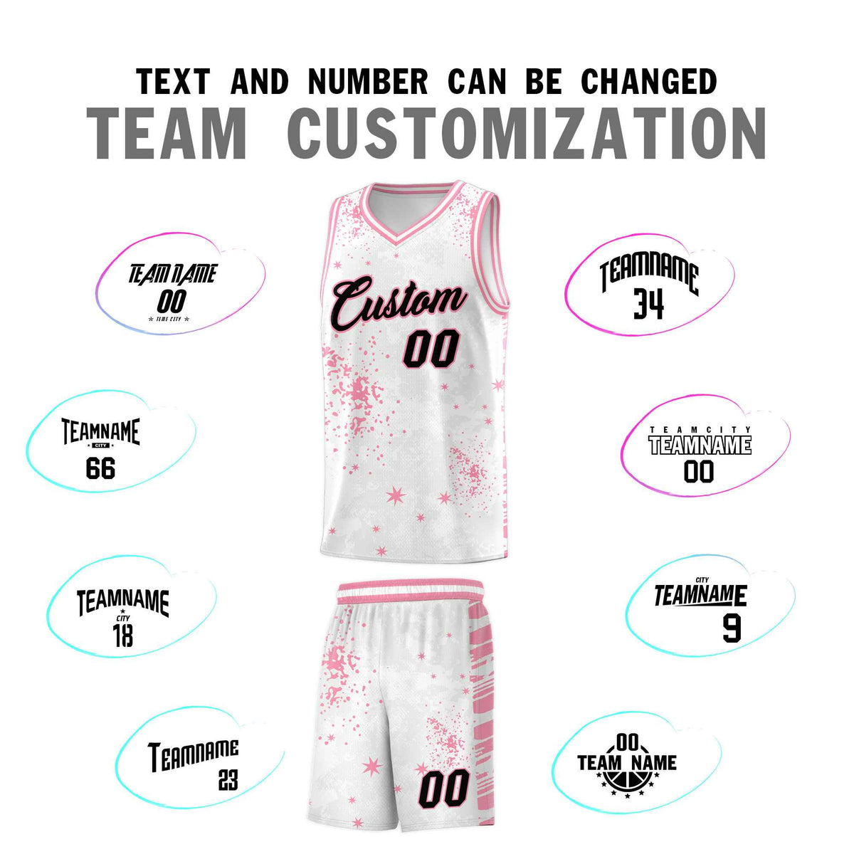 Custom White Light Pink Vice Burst Galactic Graffiti Drapable Basketball Jersey