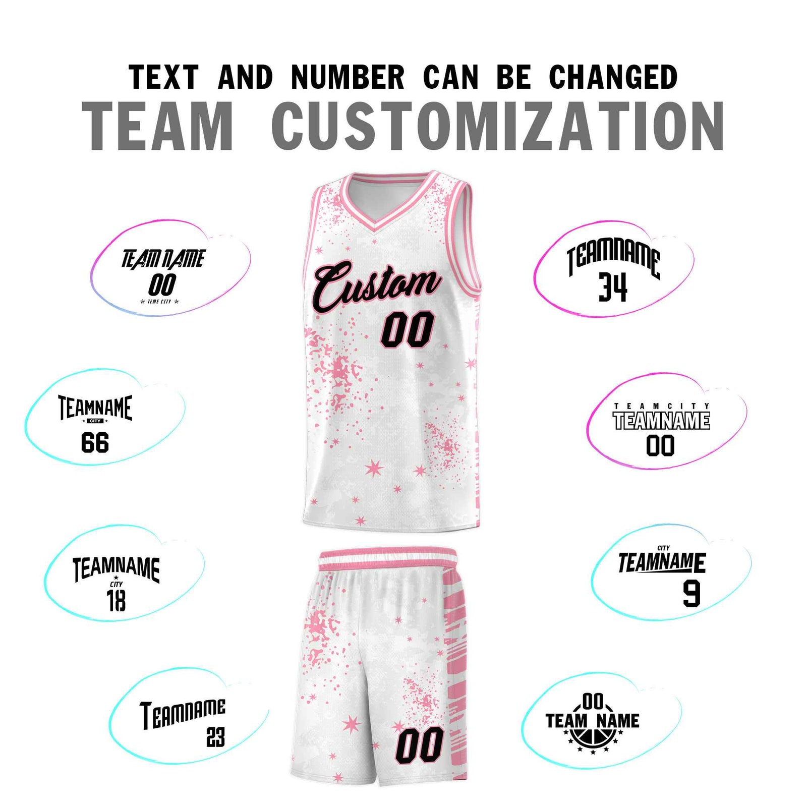 Custom White Light Pink Vice Burst Galactic Graffiti Drapable Basketball Jersey