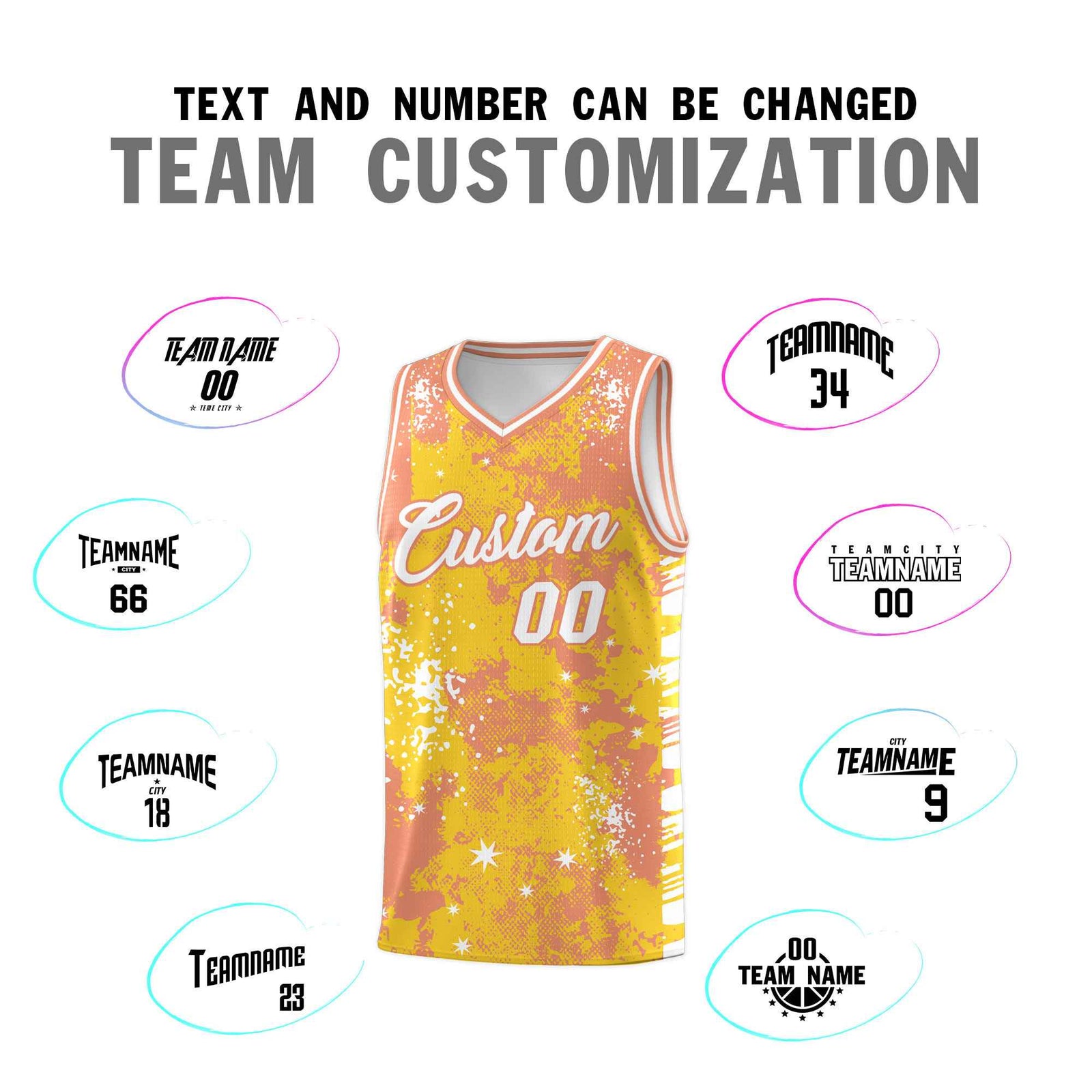 Custom Gold Light Orange Vice Burst Galactic Graffiti Stretch Fabric Basketball Jersey