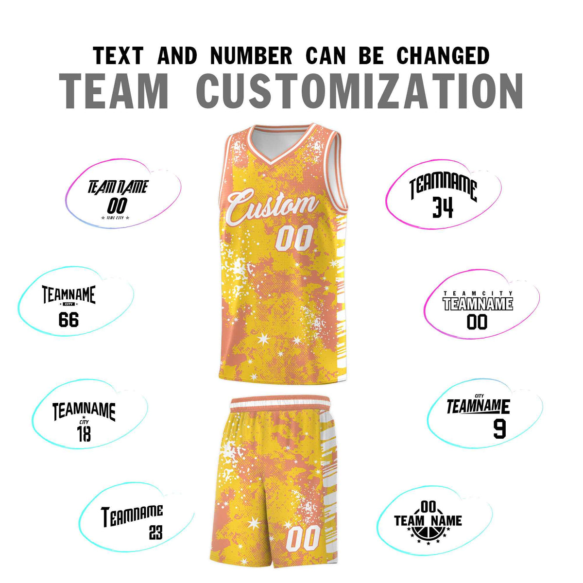 Custom Gold Light Orange Vice Burst Galactic Graffiti Stretch Fabric Basketball Jersey