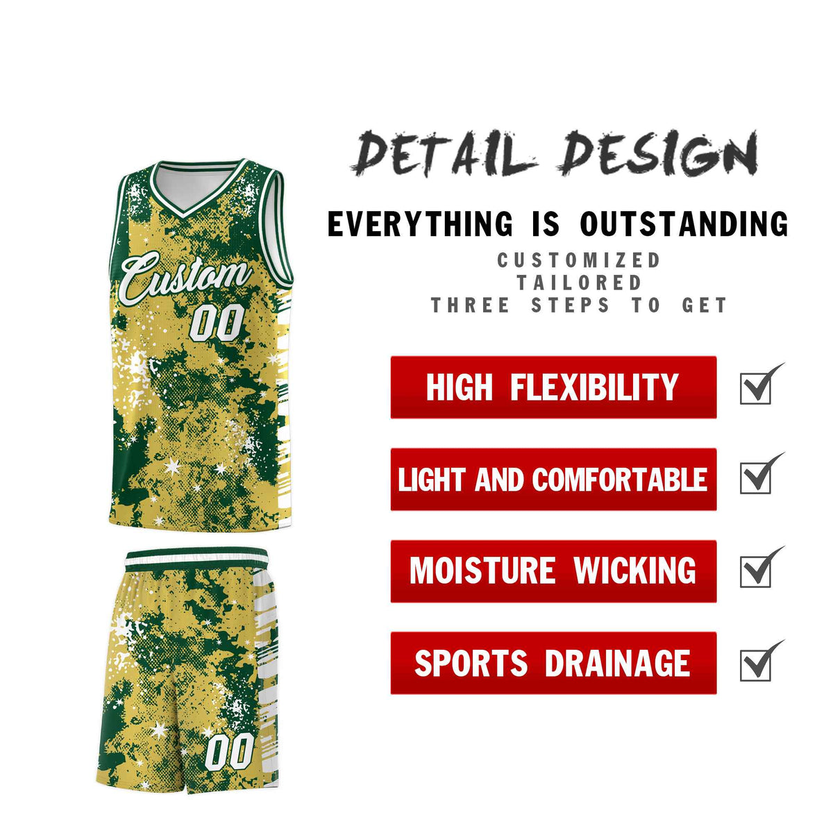 Custom Old Gold Kelly Green Vice Burst Galactic Graffiti Moisture-Wicking Basketball Jersey