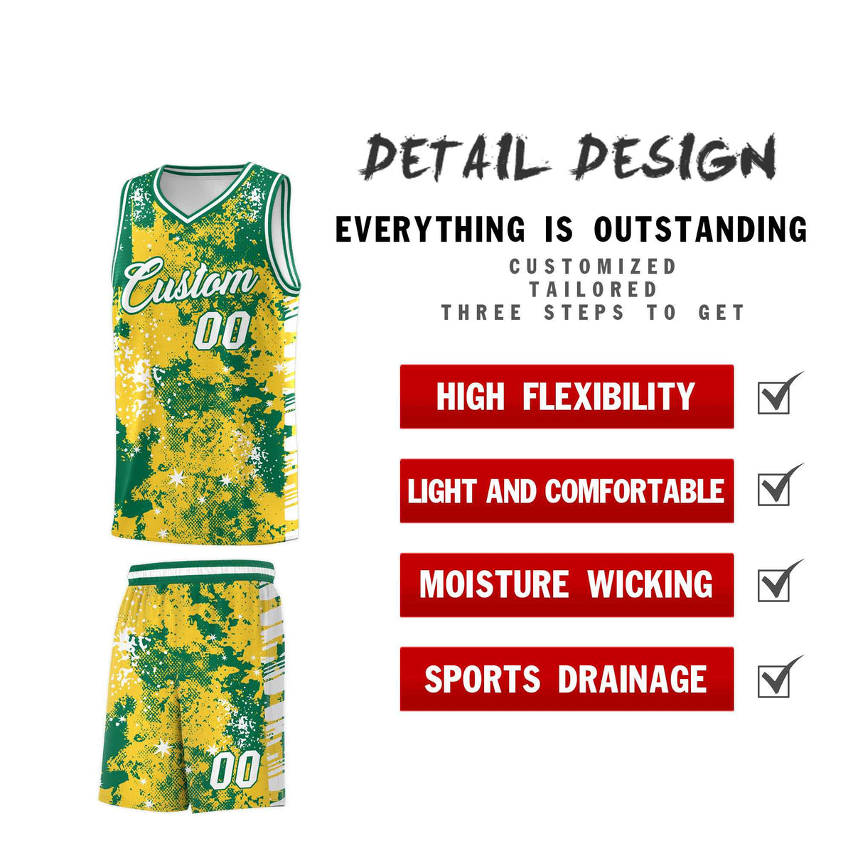 Custom Gold Kelly Green Vice Burst Galactic Graffiti Wrinkle-Resistant Basketball Jersey