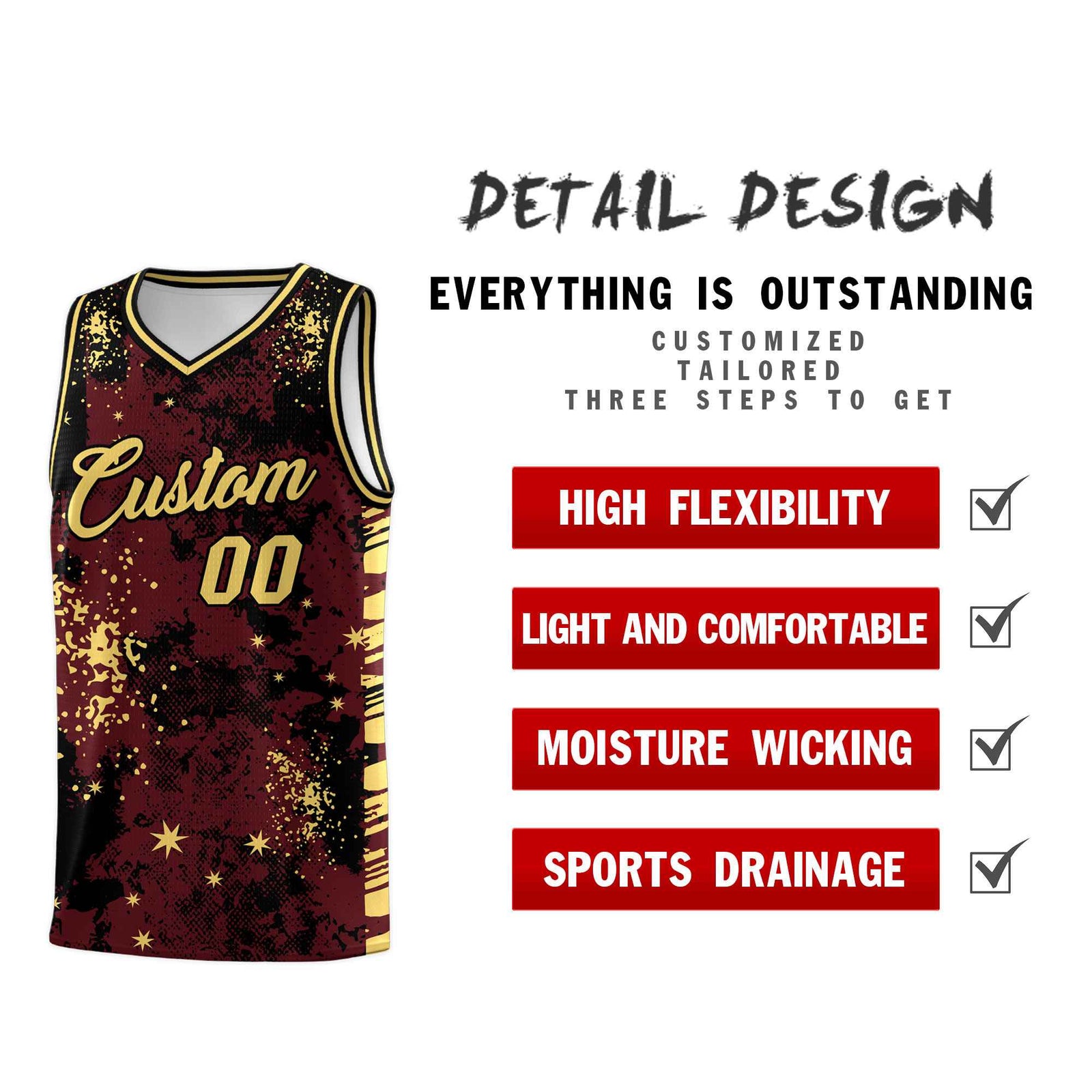 Custom Burgundy Black Vice Burst Galactic Graffiti Quick-Drying Basketball Jersey