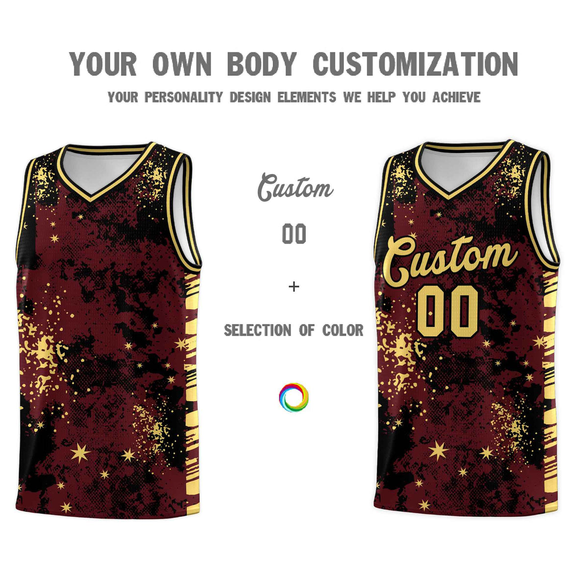 Custom Burgundy Black Vice Burst Galactic Graffiti Quick-Drying Basketball Jersey