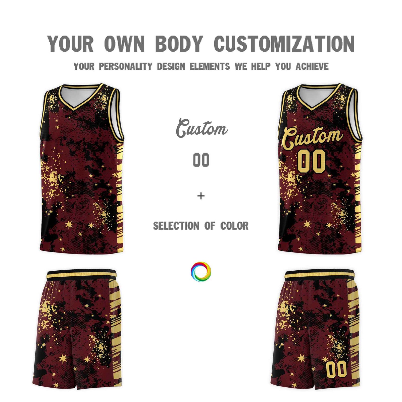 Custom Burgundy Black Vice Burst Galactic Graffiti Quick-Drying Basketball Jersey
