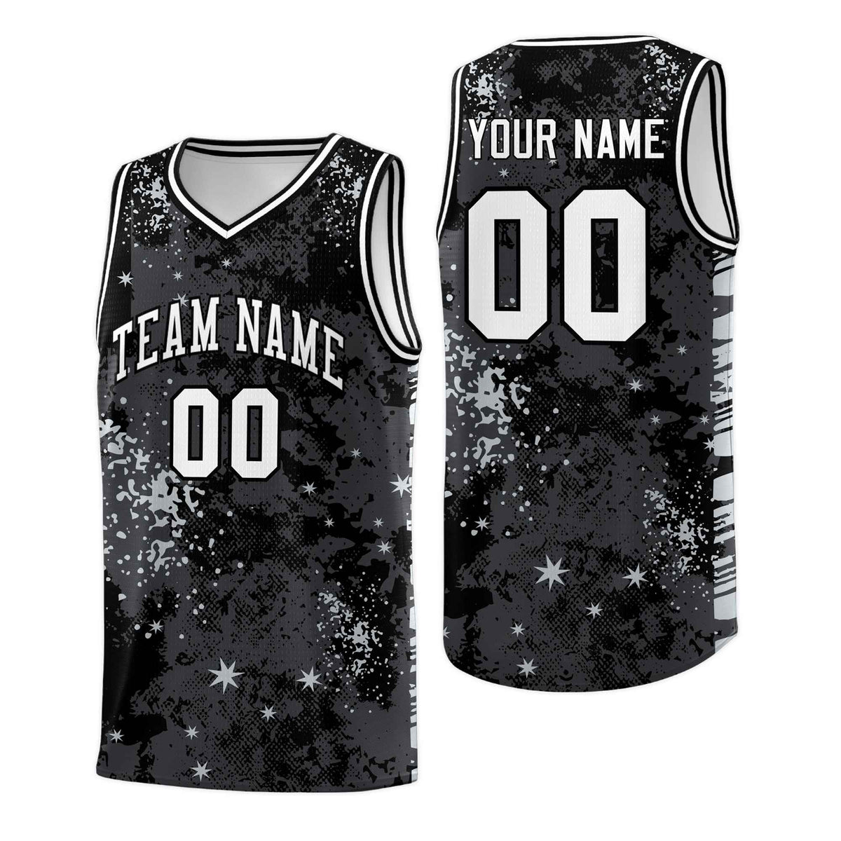 Custom Black Gray Vice Burst Galactic Graffiti Stretch Fabric Basketball Jersey