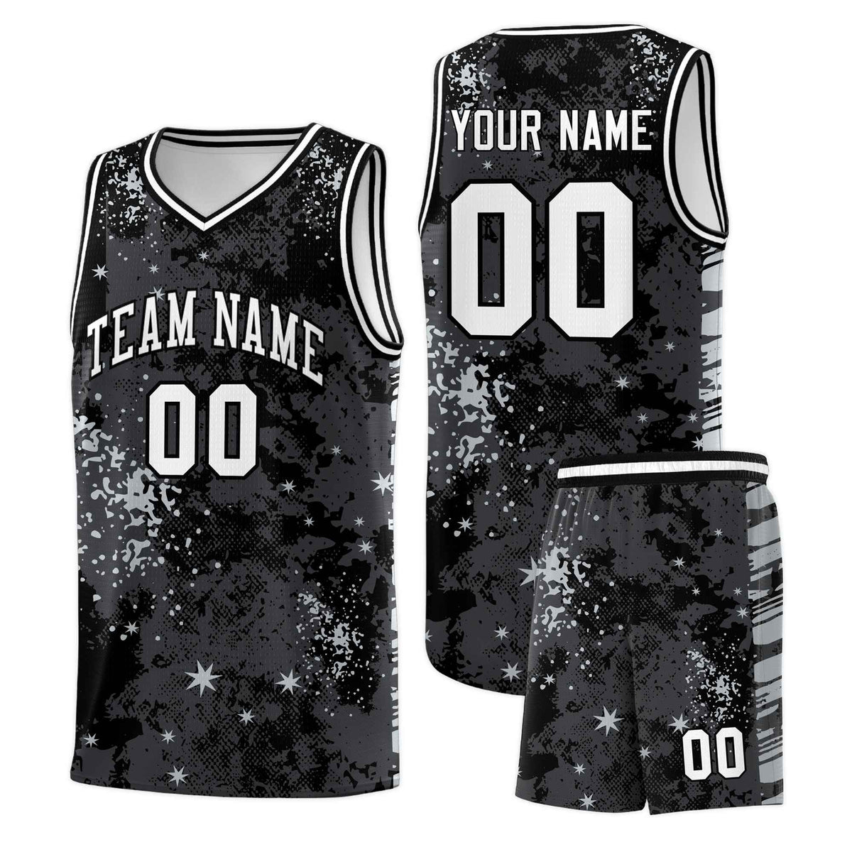 Custom Black Gray Vice Burst Galactic Graffiti Stretch Fabric Basketball Jersey