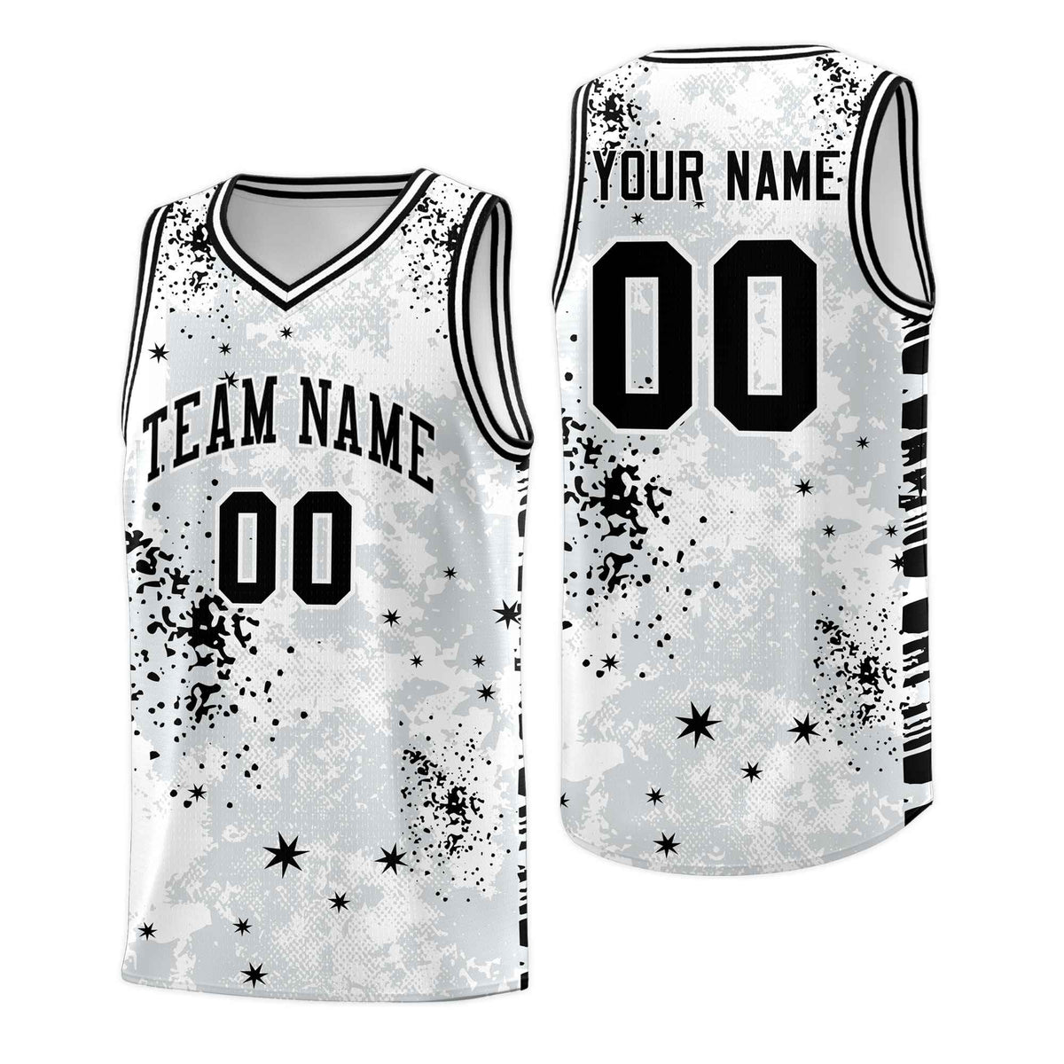 Custom White Black Vice Burst Galactic Graffiti Moisture-Wicking Basketball Jersey