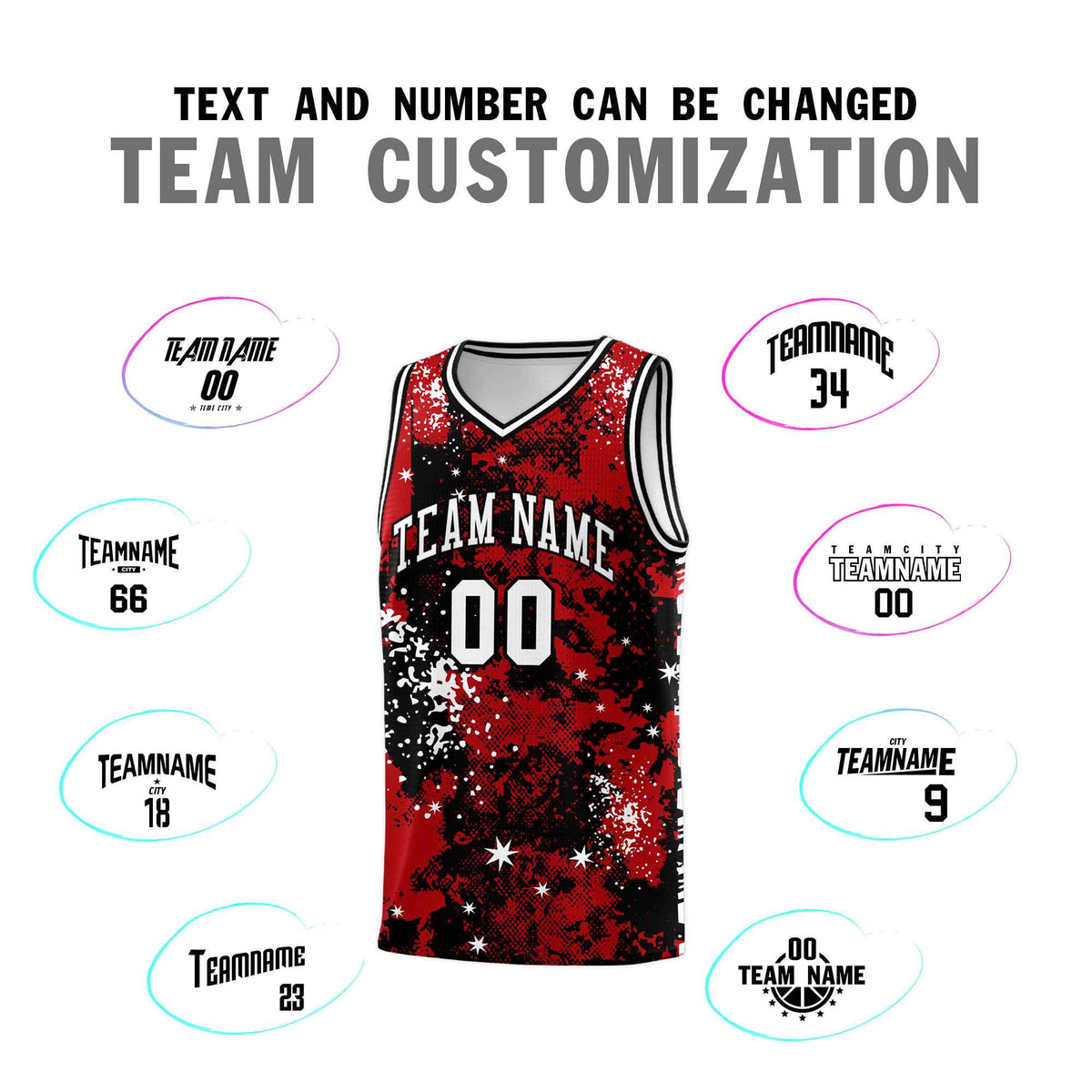 Custom Red Black Vice Burst Galactic Graffiti Wrinkle-Resistant Basketball Jersey