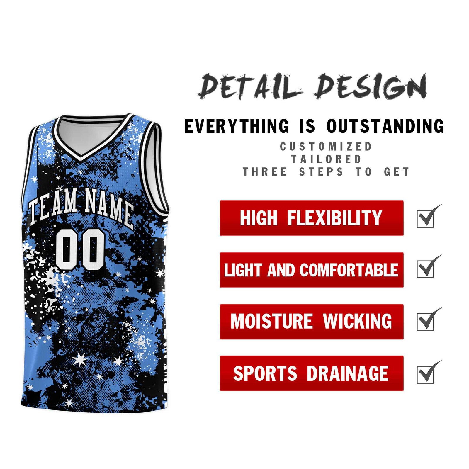 Custom Powder Blue Black Vice Burst Galactic Graffiti Lightweight Basketball Jersey
