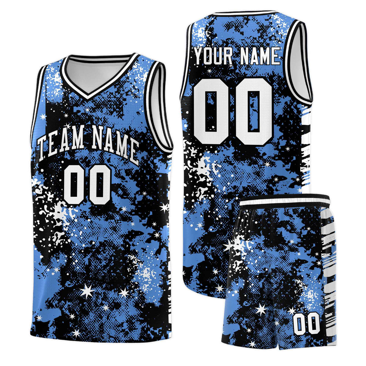 Custom Powder Blue Black Vice Burst Galactic Graffiti Lightweight Basketball Jersey