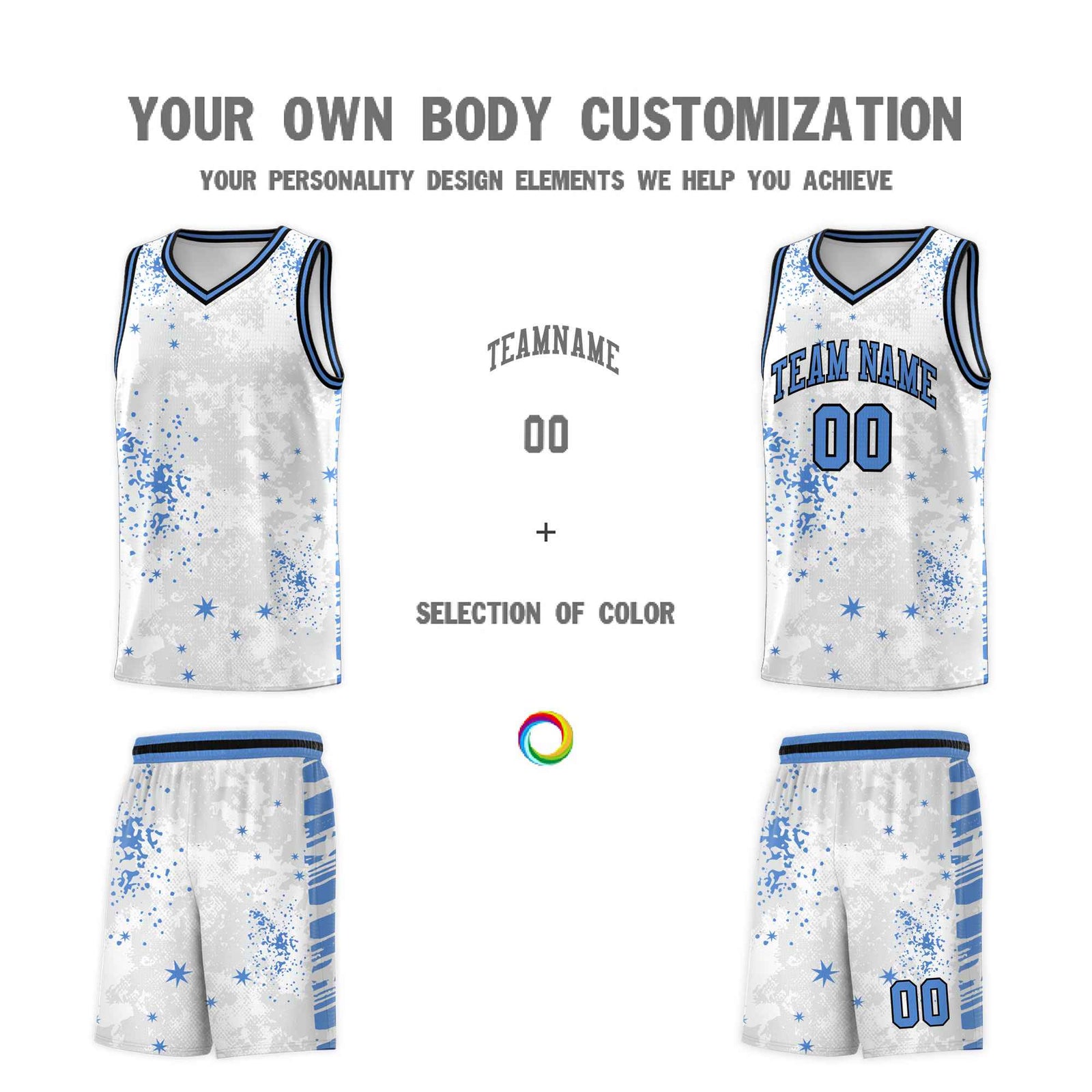 Custom White Powder Blue Vice Burst Galactic Graffiti Quick-Drying Basketball Jersey