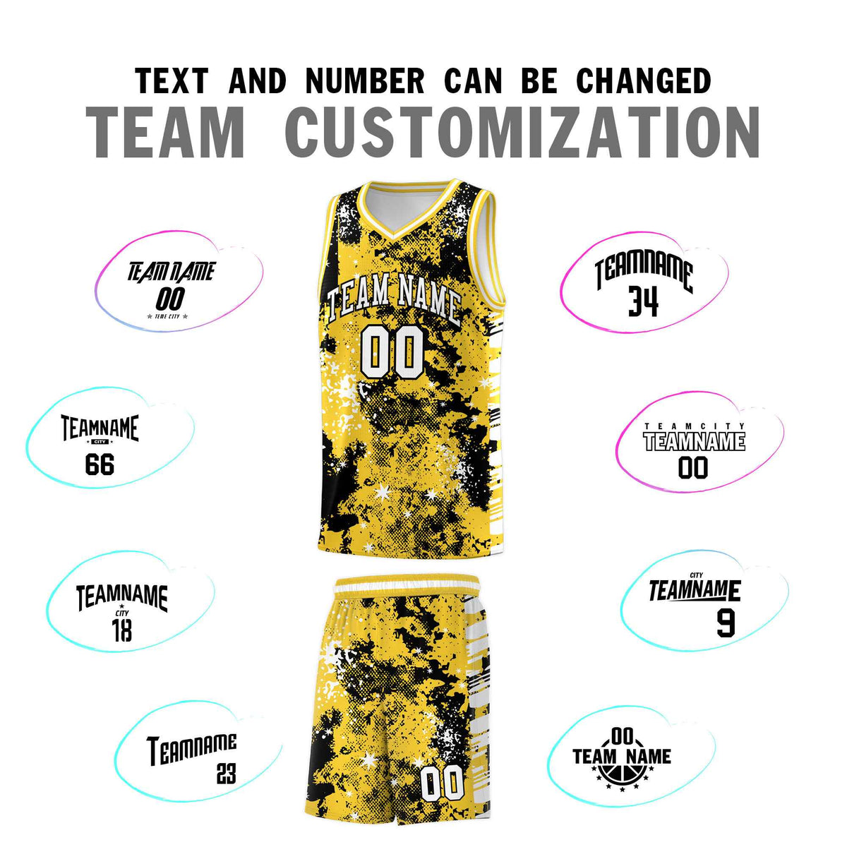 Custom Gold Black Vice Burst Galactic Graffiti Stretch Fabric Basketball Jersey