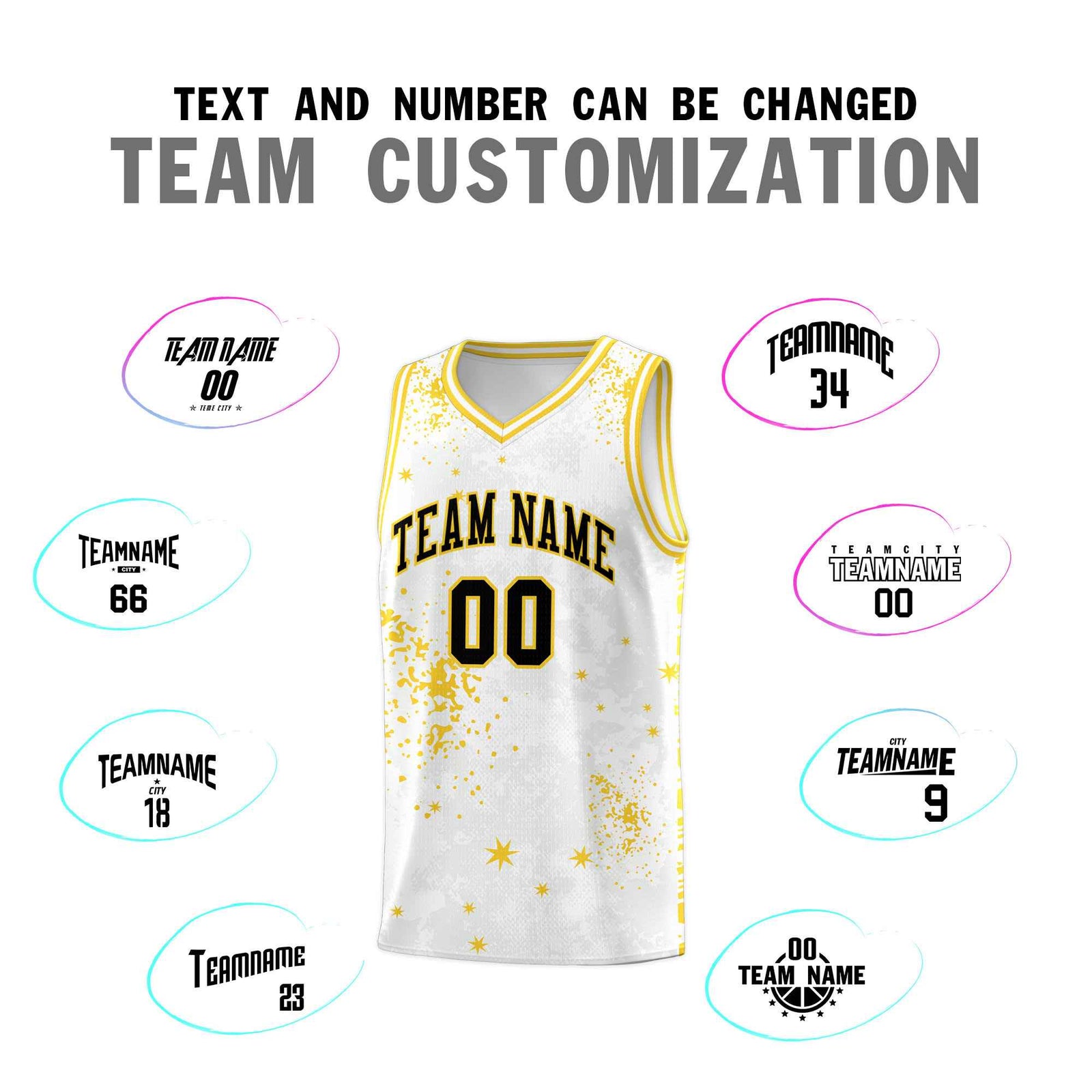 Custom White Gold Vice Burst Galactic Graffiti Moisture-Wicking Basketball Jersey