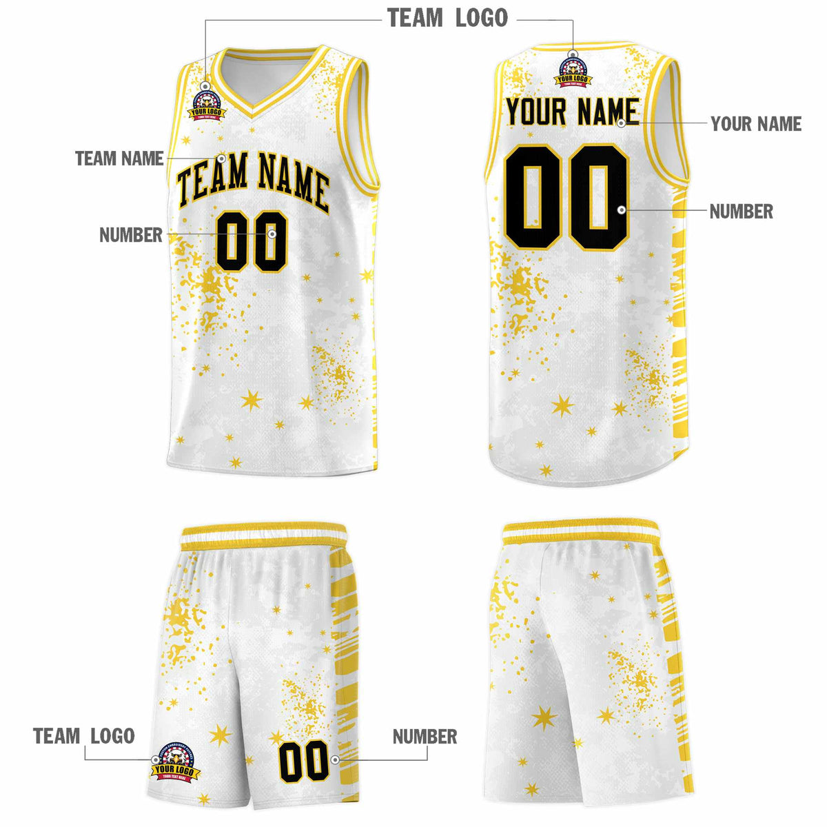 Custom White Gold Vice Burst Galactic Graffiti Moisture-Wicking Basketball Jersey