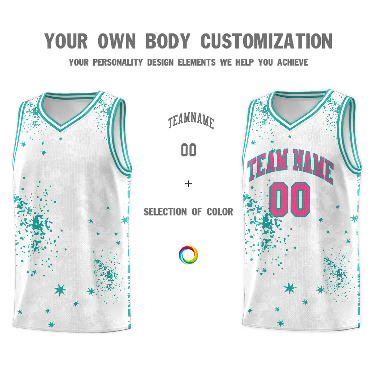 Custom White Aqua Vice Burst Galactic Graffiti Breathable Basketball Jersey