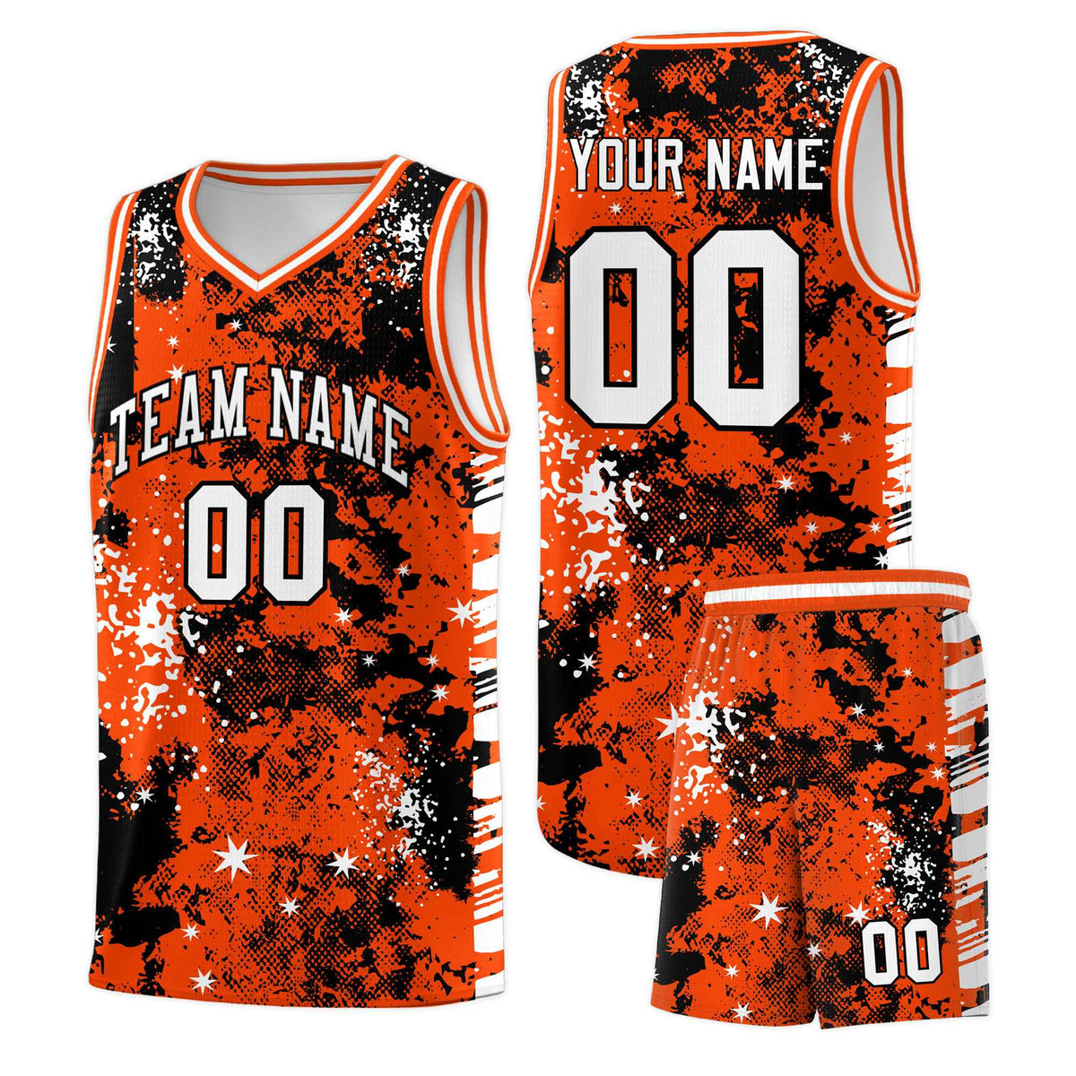 Custom Orange Black Vice Burst Galactic Graffiti Lightweight Basketball Jersey
