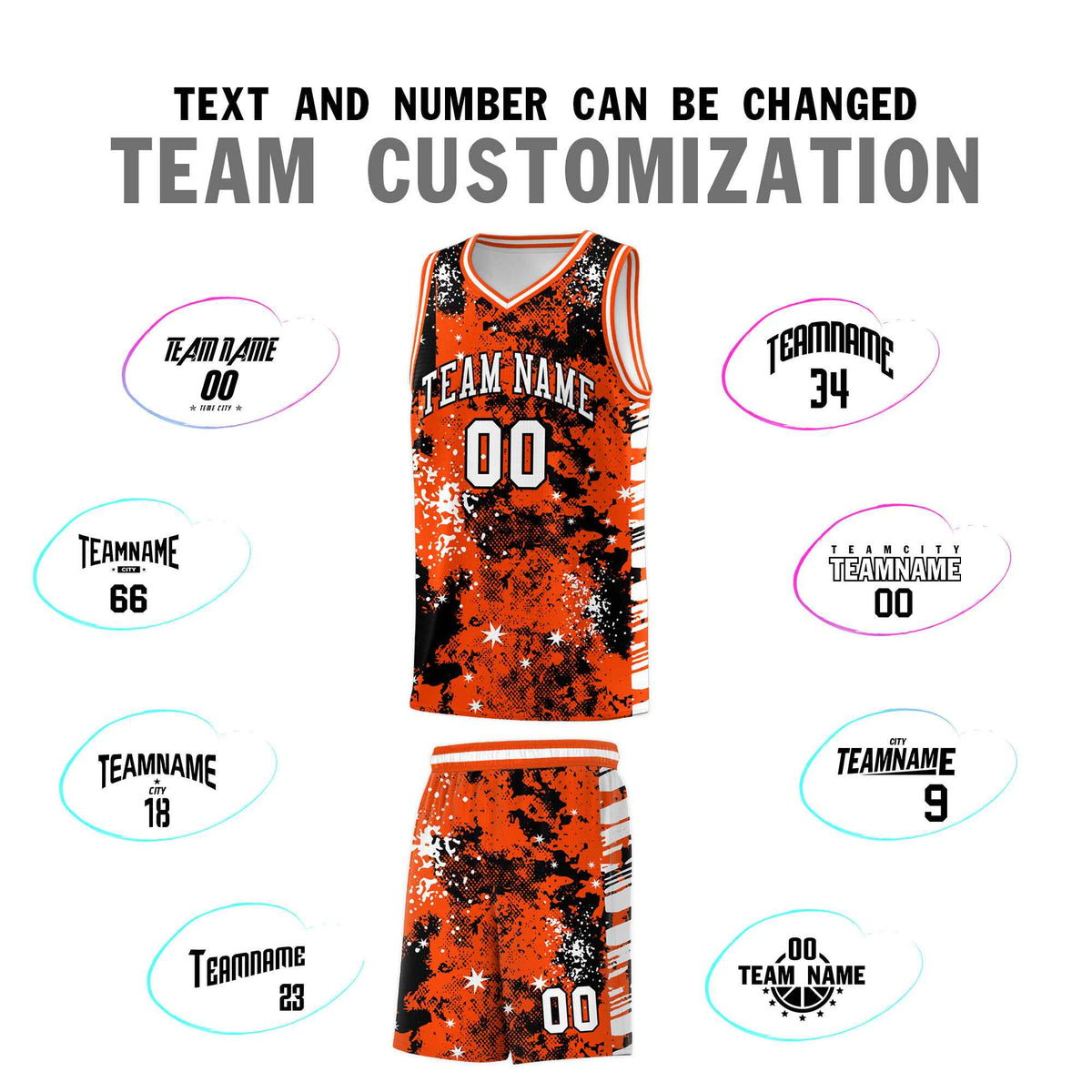 Custom Orange Black Vice Burst Galactic Graffiti Lightweight Basketball Jersey