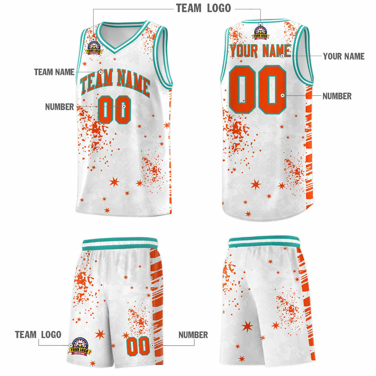 Custom Orange Aqua Vice Burst Galactic Graffiti Quick-Drying Basketball Jersey