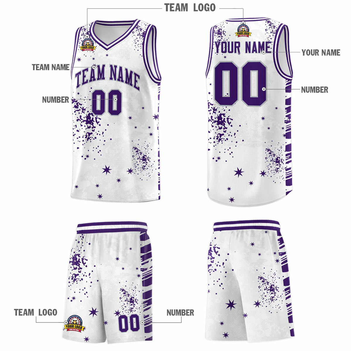 Custom White Purple Vice Burst Galactic Graffiti Moisture-Wicking Basketball Jersey