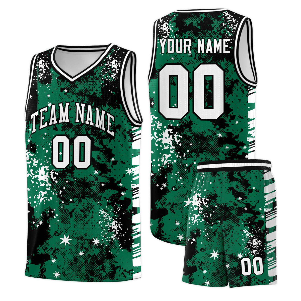 Custom Kelly Green Black Vice Burst Galactic Graffiti Wrinkle-Resistant Basketball Jersey