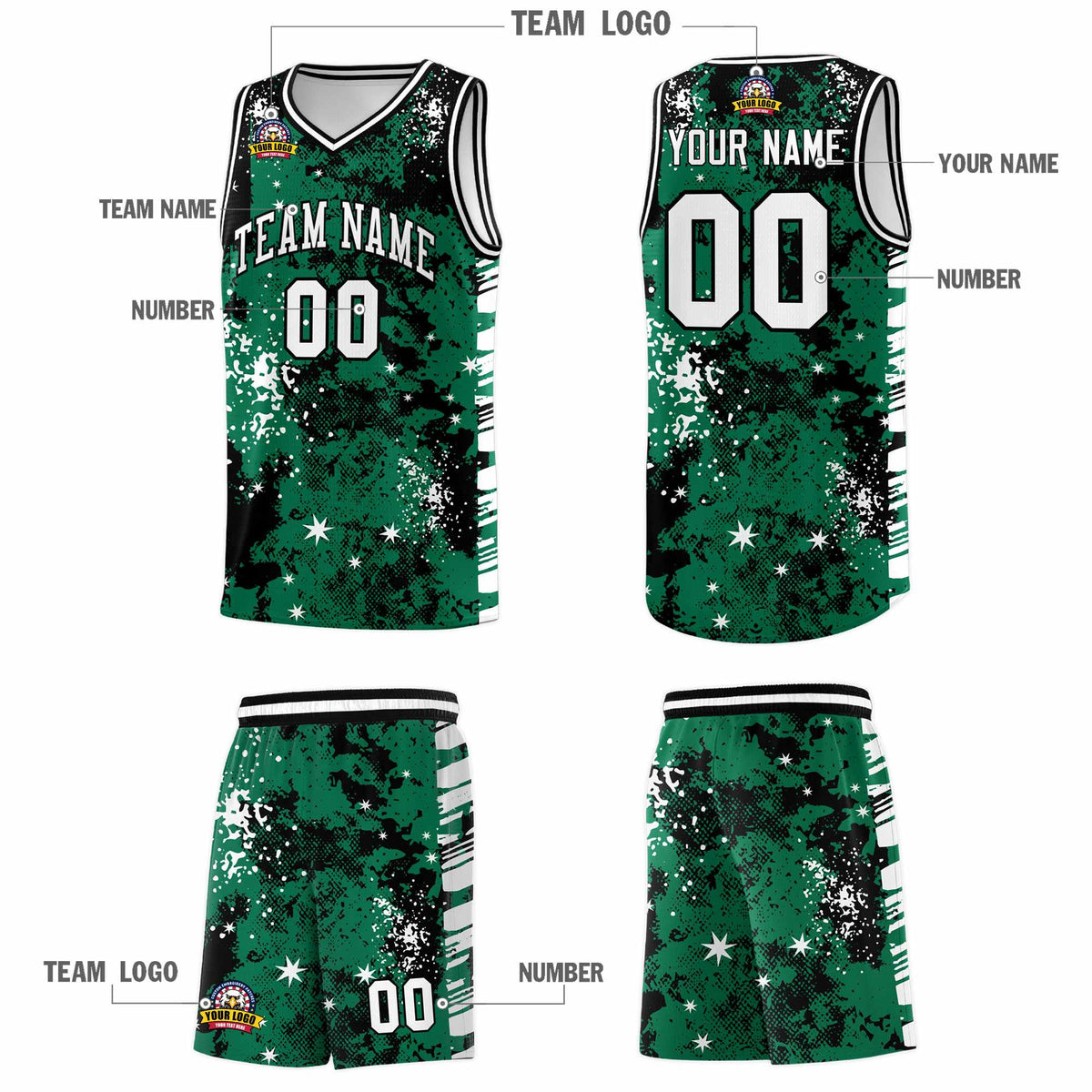 Custom Kelly Green Black Vice Burst Galactic Graffiti Wrinkle-Resistant Basketball Jersey