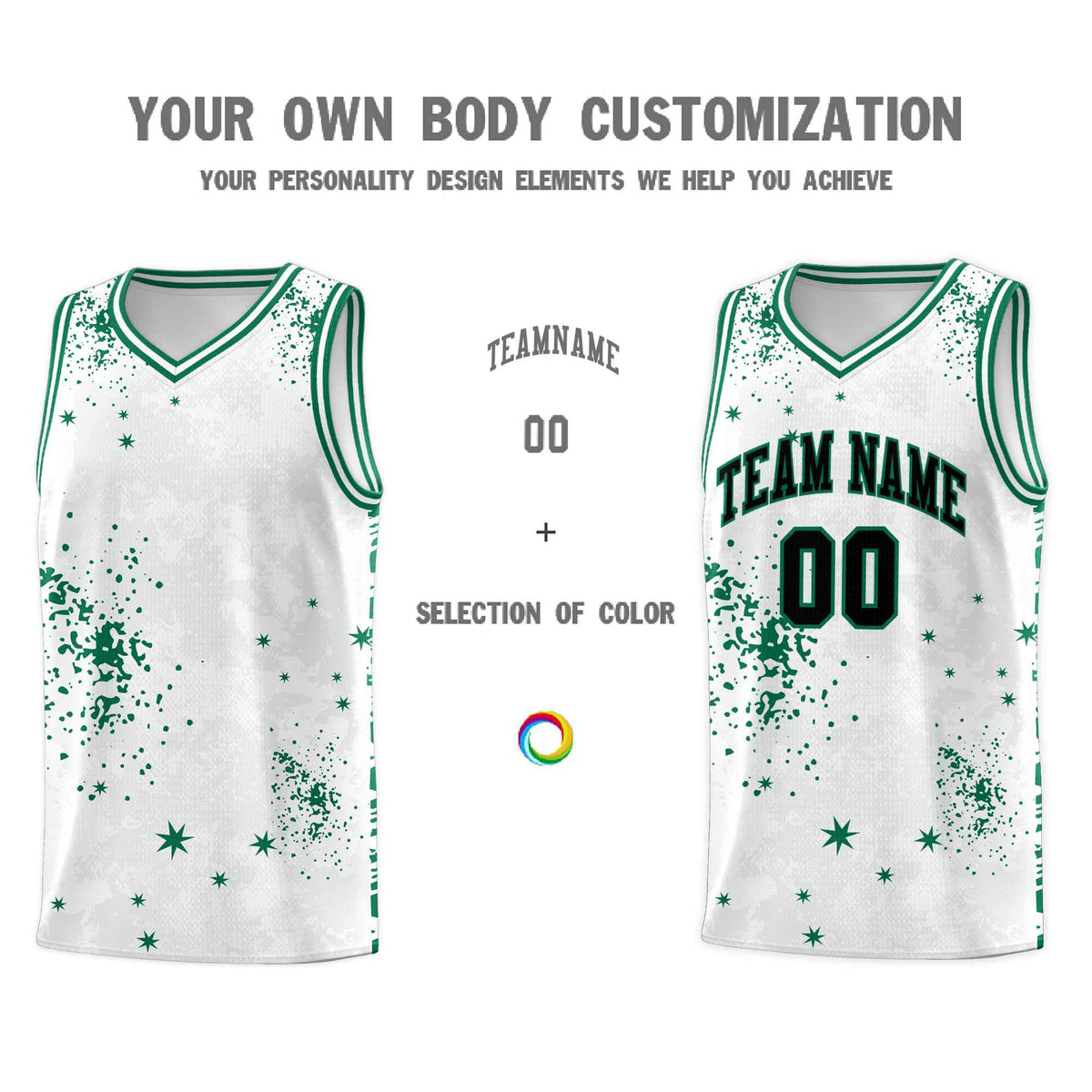 Custom White Kelly Green Vice Burst Galactic Graffiti Breathable Basketball Jersey