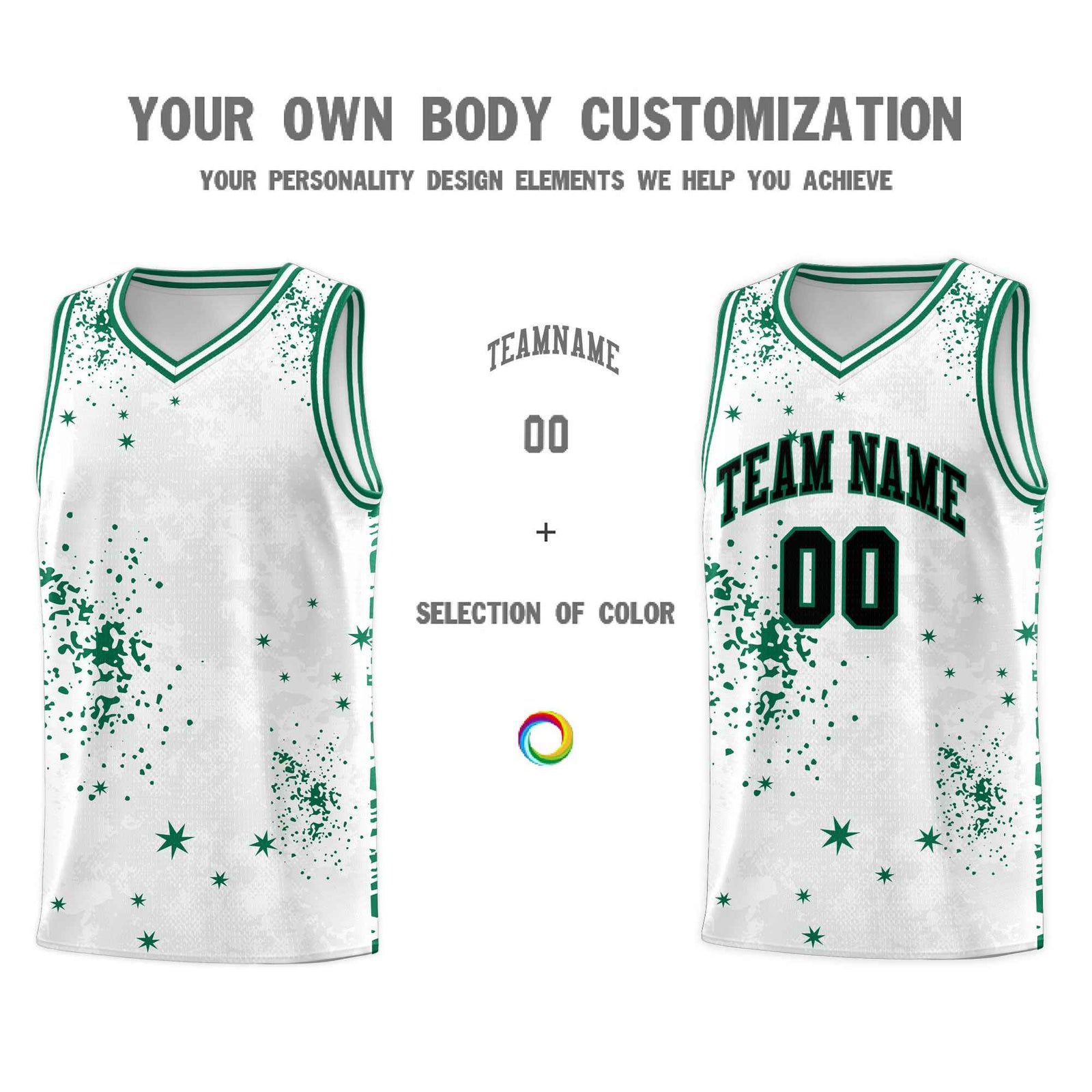 Custom White Kelly Green Vice Burst Galactic Graffiti Breathable Basketball Jersey