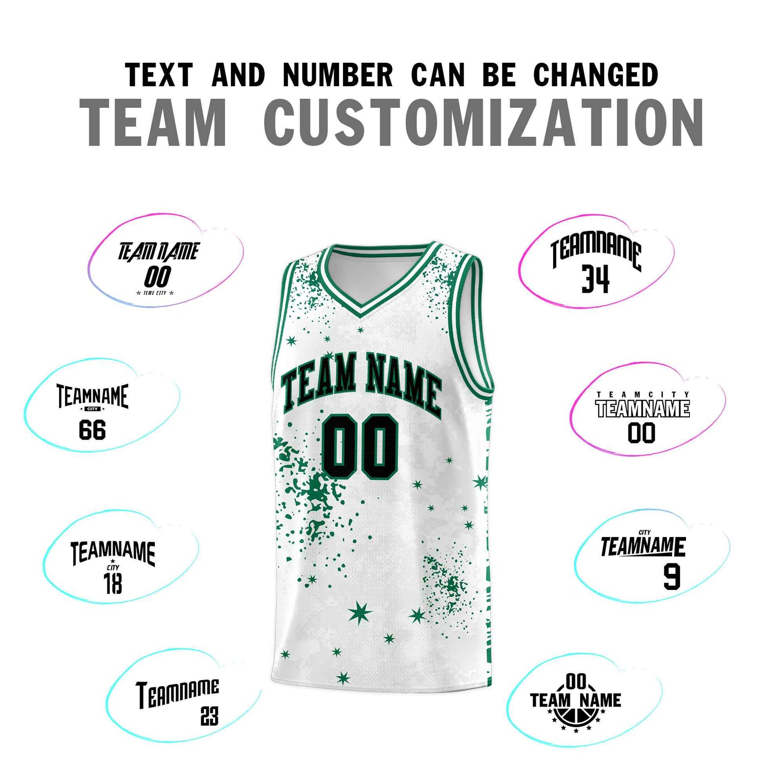 Custom White Kelly Green Vice Burst Galactic Graffiti Breathable Basketball Jersey