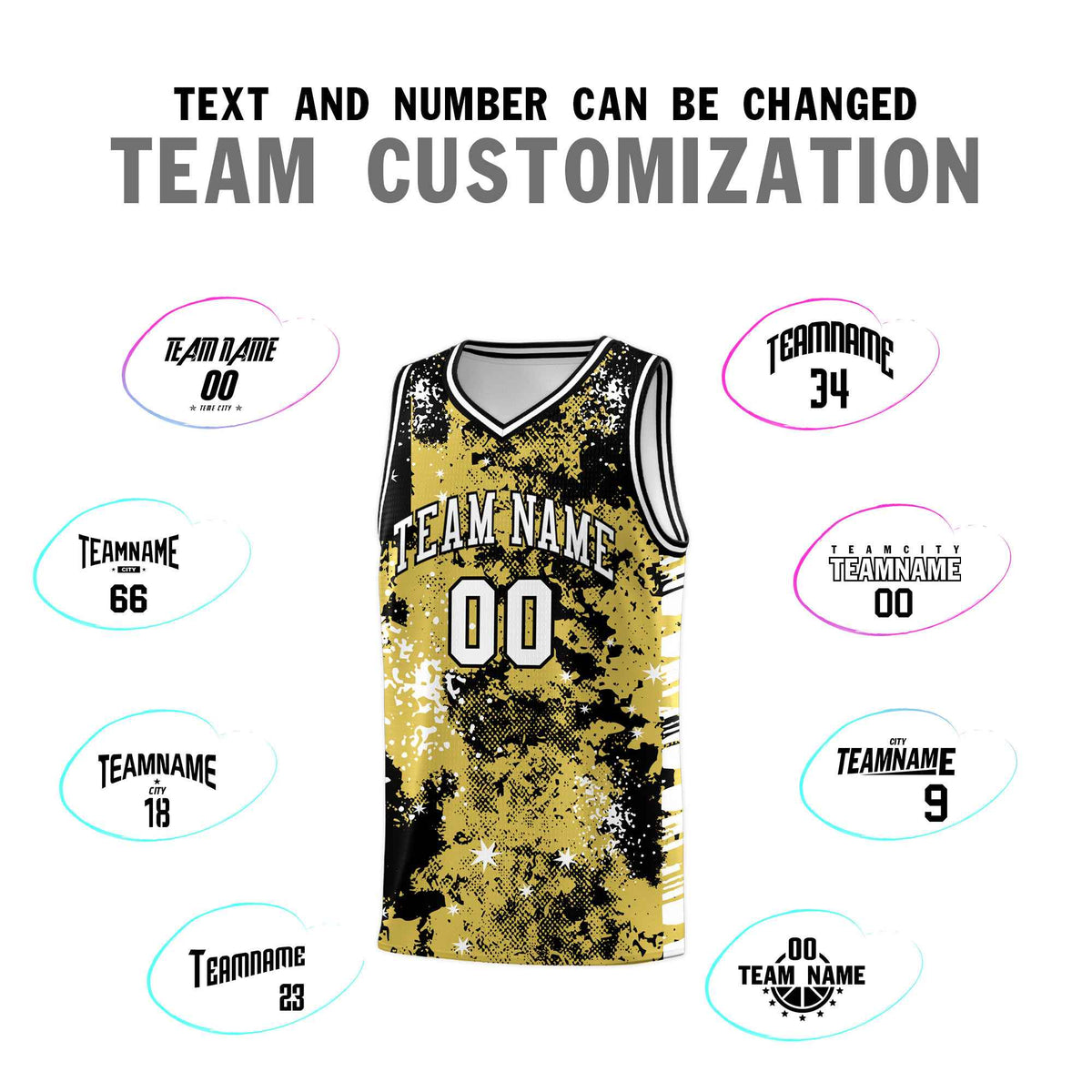 Custom Old Gold Black Vice Burst Galactic Graffiti Lightweight Basketball Jersey