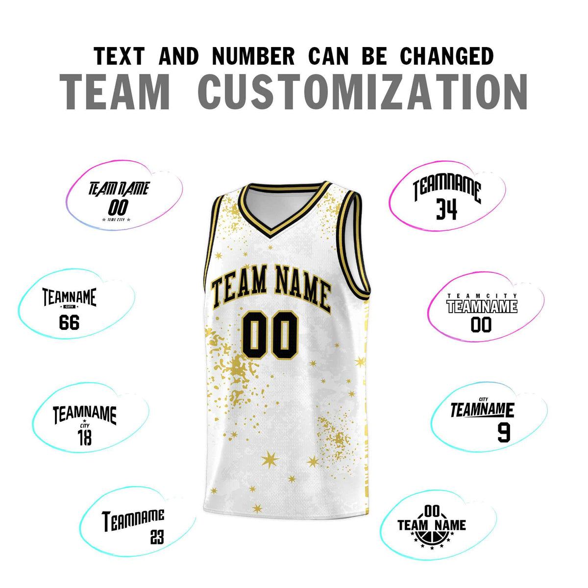 Custom White Old Gold Vice Burst Galactic Graffiti Quick-Drying Basketball Jersey