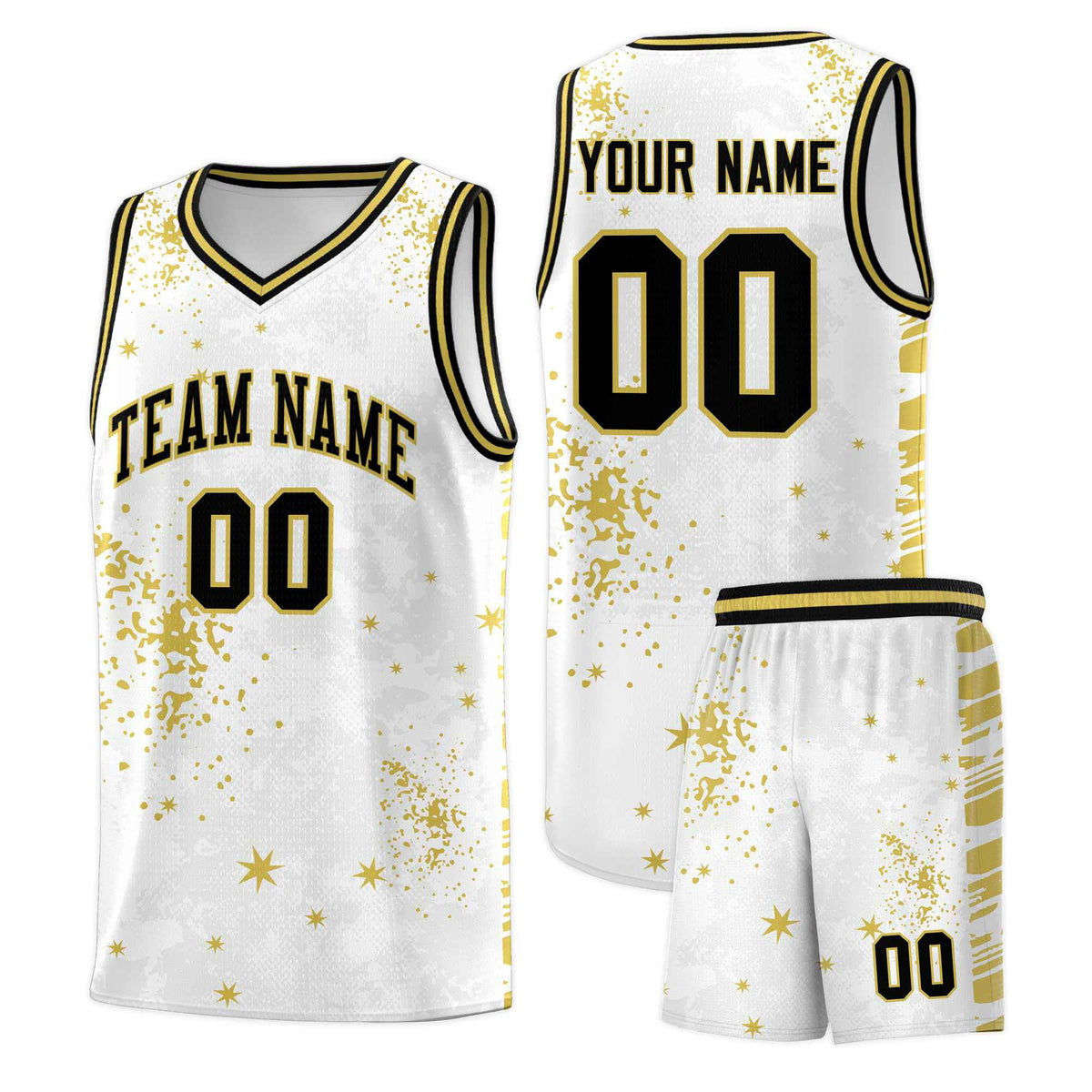 Custom White Old Gold Vice Burst Galactic Graffiti Quick-Drying Basketball Jersey