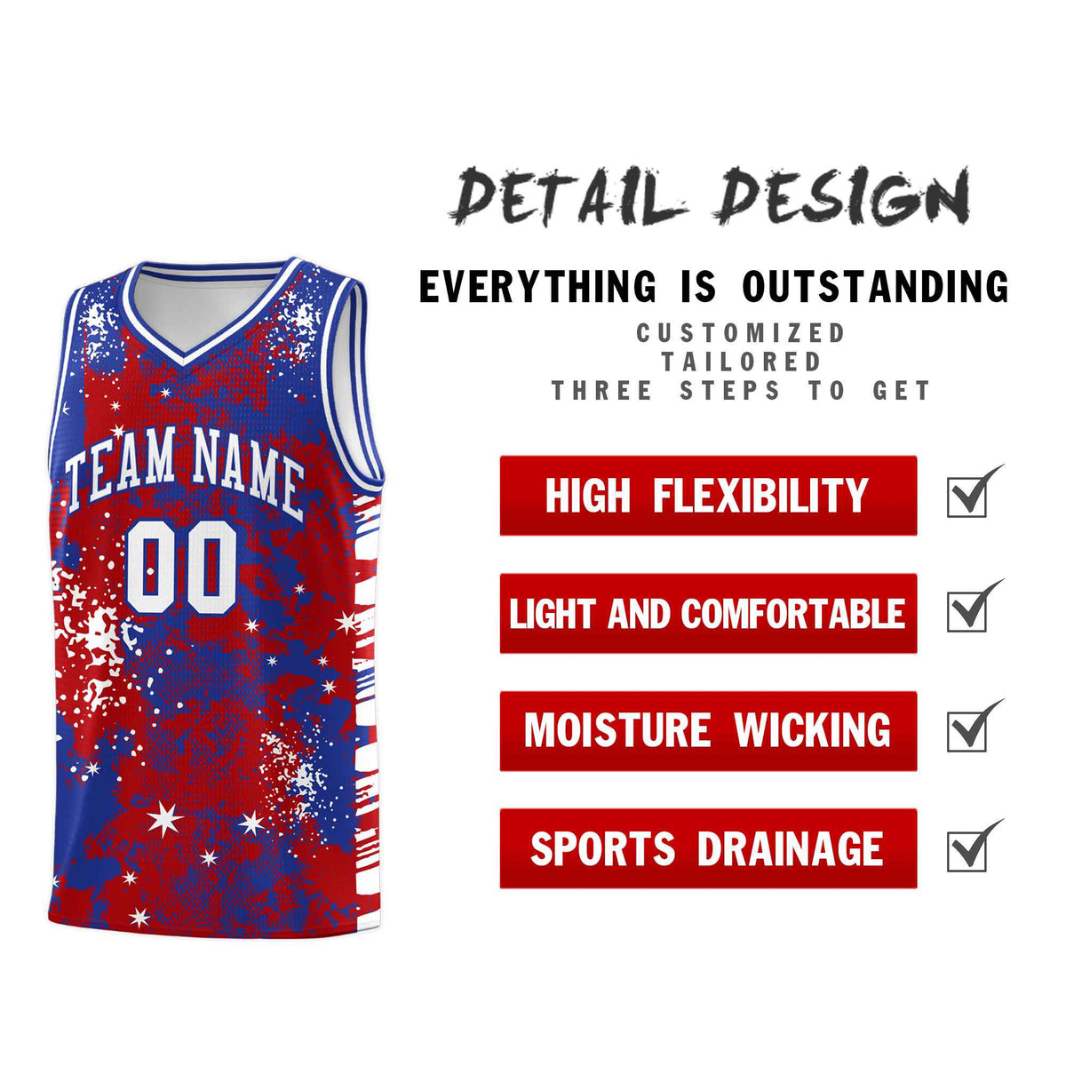 Custom Red Royal Blue Vice Burst Galactic Graffiti Wrinkle-Resistant Basketball Jersey