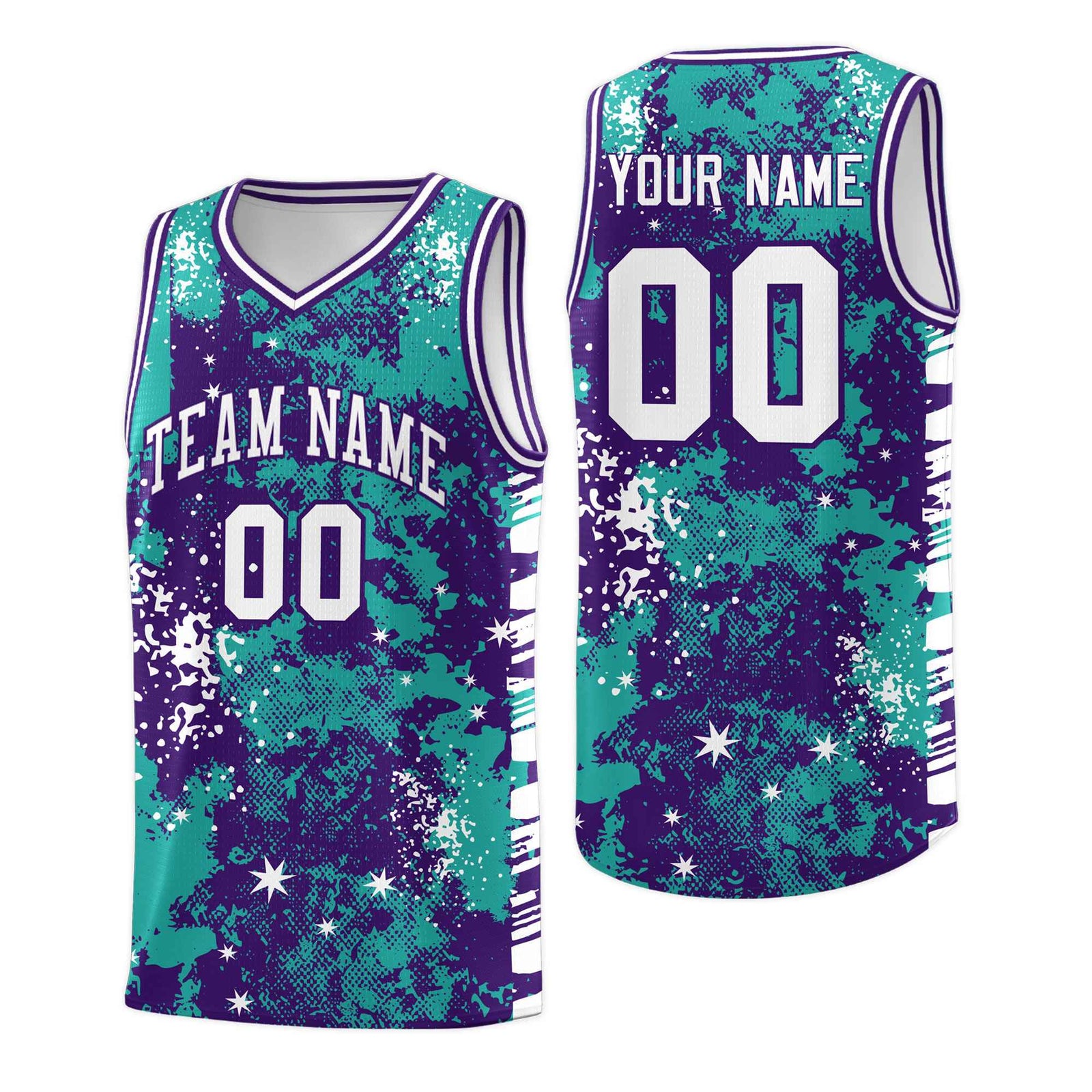 Custom Aqua Purple Vice Burst Galactic Graffiti Breathable Basketball Jersey