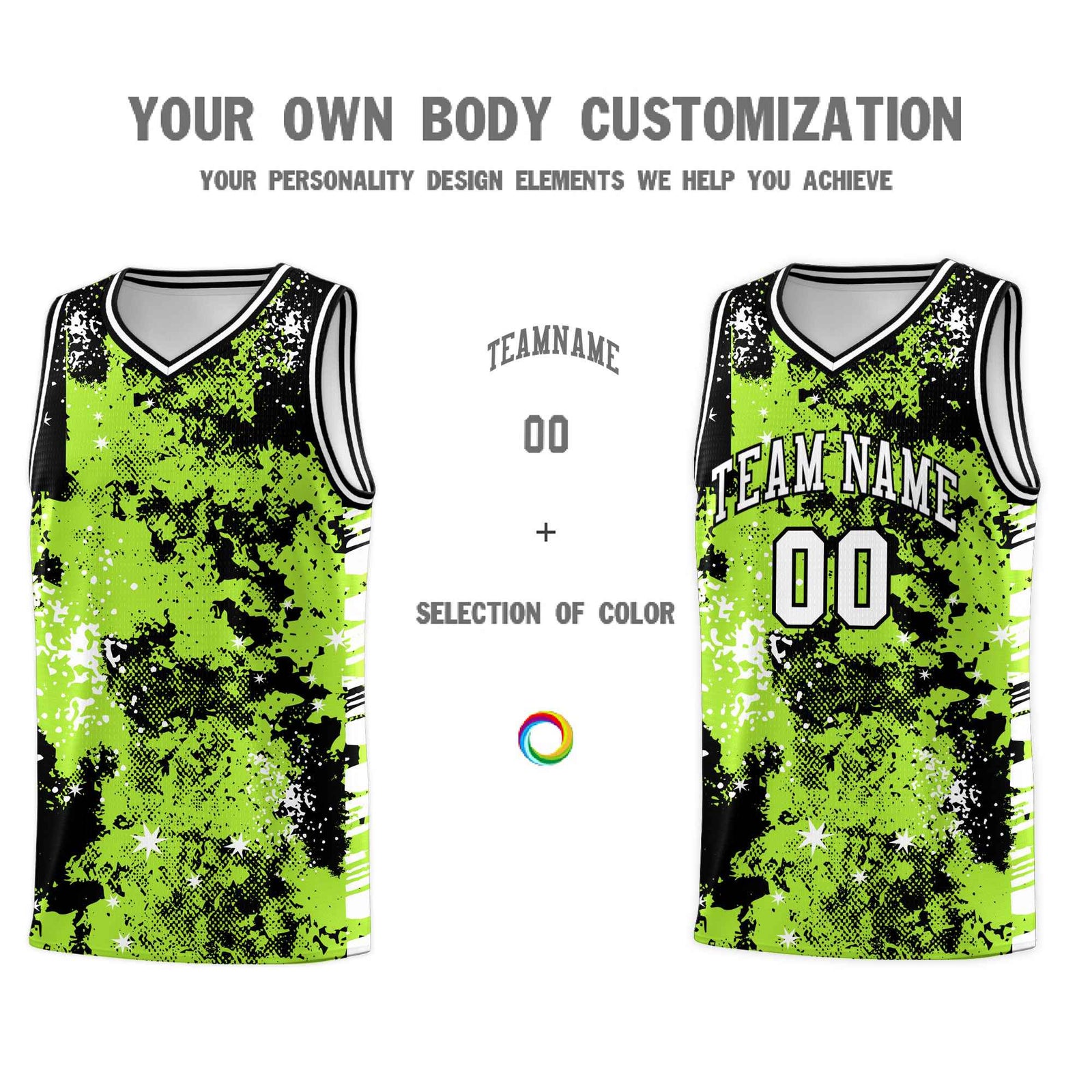 Custom Neon Green Black Vice Burst Galactic Graffiti Lightweight Basketball Jersey