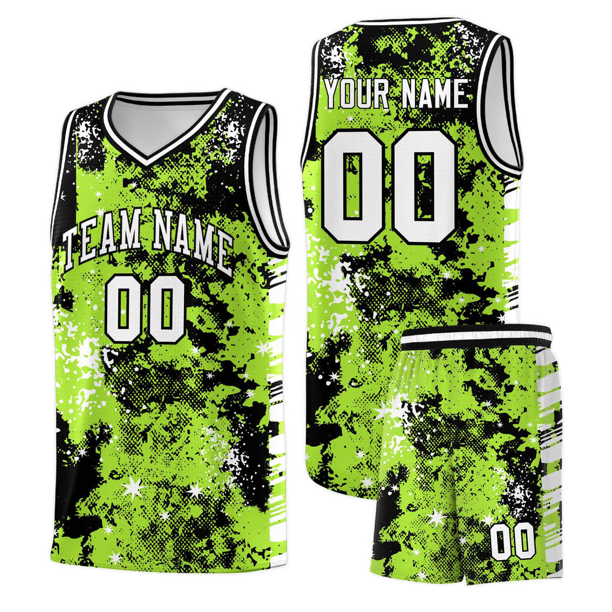 Custom Neon Green Black Vice Burst Galactic Graffiti Lightweight Basketball Jersey