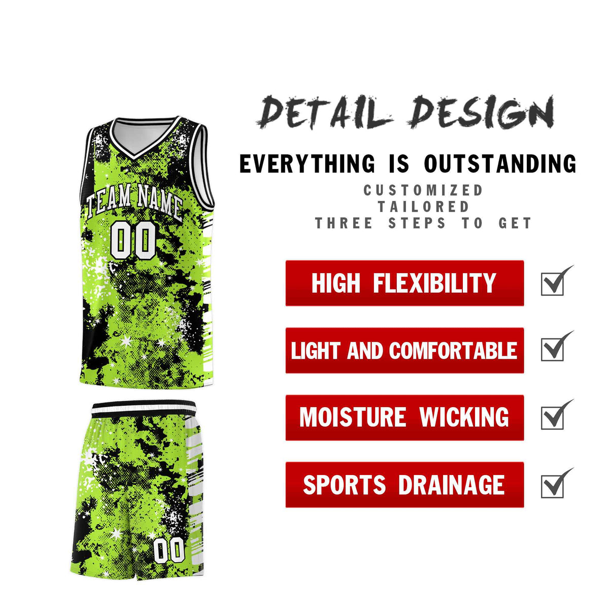 Custom Neon Green Black Vice Burst Galactic Graffiti Lightweight Basketball Jersey